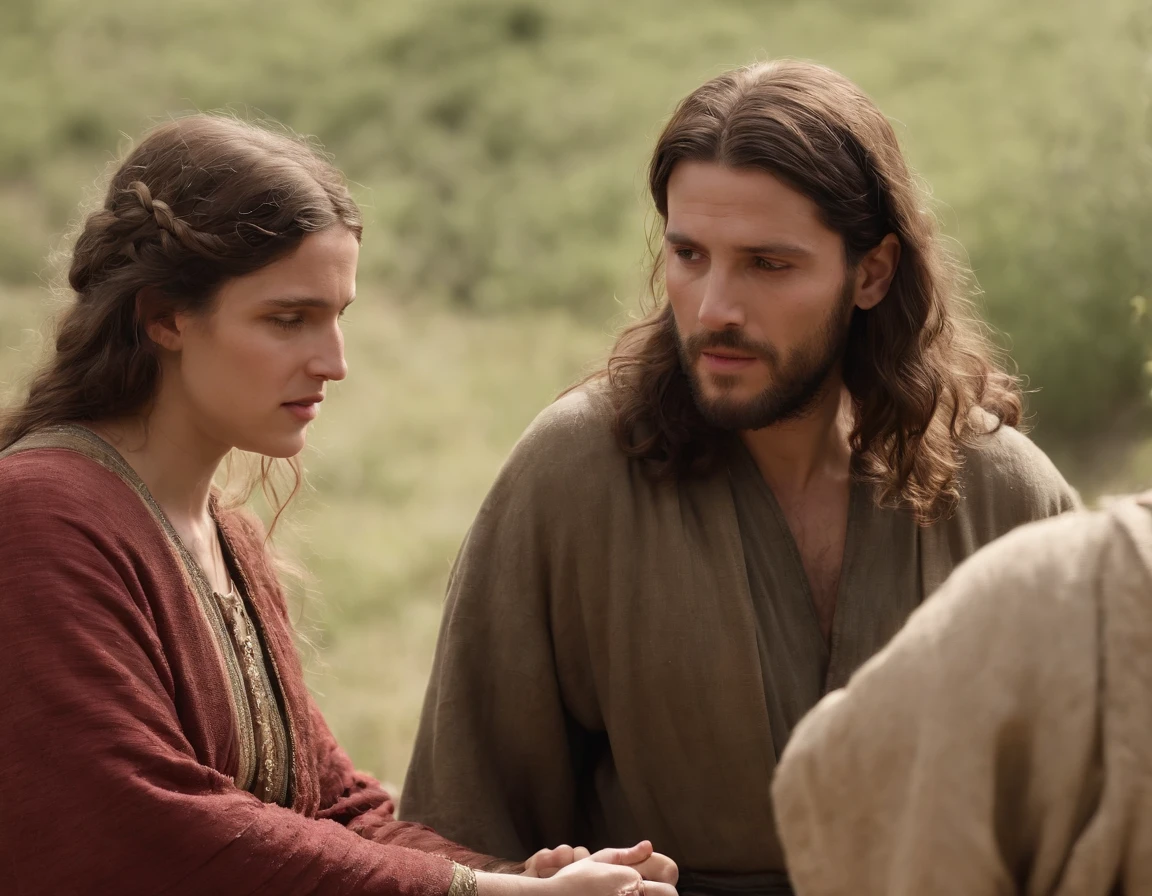 (melhor qualidade: 1.4), (Ultra Highres: 1.2), (fotorrealista: 1.4), (8k, Foto RAW: 1.2).The description of the Samaritan woman's physical appearance is not detailed in the biblical narrative, But her Samaritan background suggests she probably had similar traits to other people in the region. No historical-cultural context, The story of the Samaritan woman is set during a period of ethnic and religious tensions between Samaritans and Jews. His encounter with Jesus at Jacob's well highlights the message of spiritual equality and the importance of faith over cultural differences.