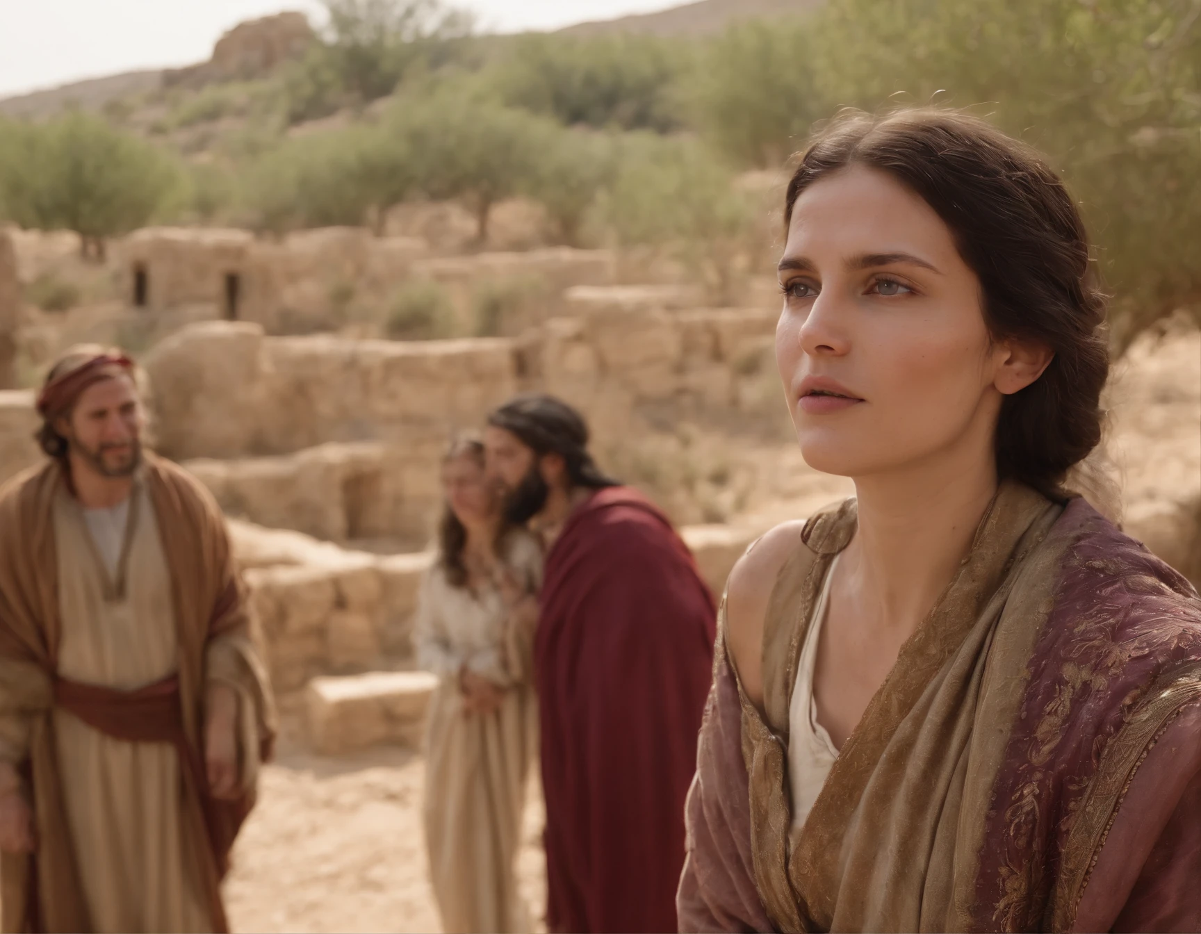 (melhor qualidade: 1.4), (Ultra Highres: 1.2), (fotorrealista: 1.4), (8k, Foto RAW: 1.2).The description of the Samaritan woman's physical appearance is not detailed in the biblical narrative, But her Samaritan background suggests she probably had similar traits to other people in the region. No historical-cultural context, The story of the Samaritan woman is set during a period of ethnic and religious tensions between Samaritans and Jews. His encounter with Jesus at Jacob's well highlights the message of spiritual equality and the importance of faith over cultural differences.