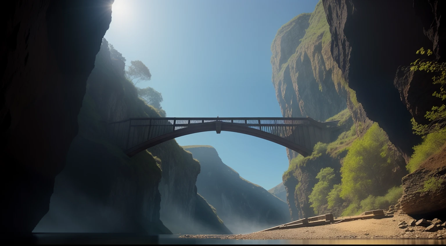 An artistic representation of a bridge spanning over a deep chasm, symbolizing faith as a path that takes us beyond what is visible and known.