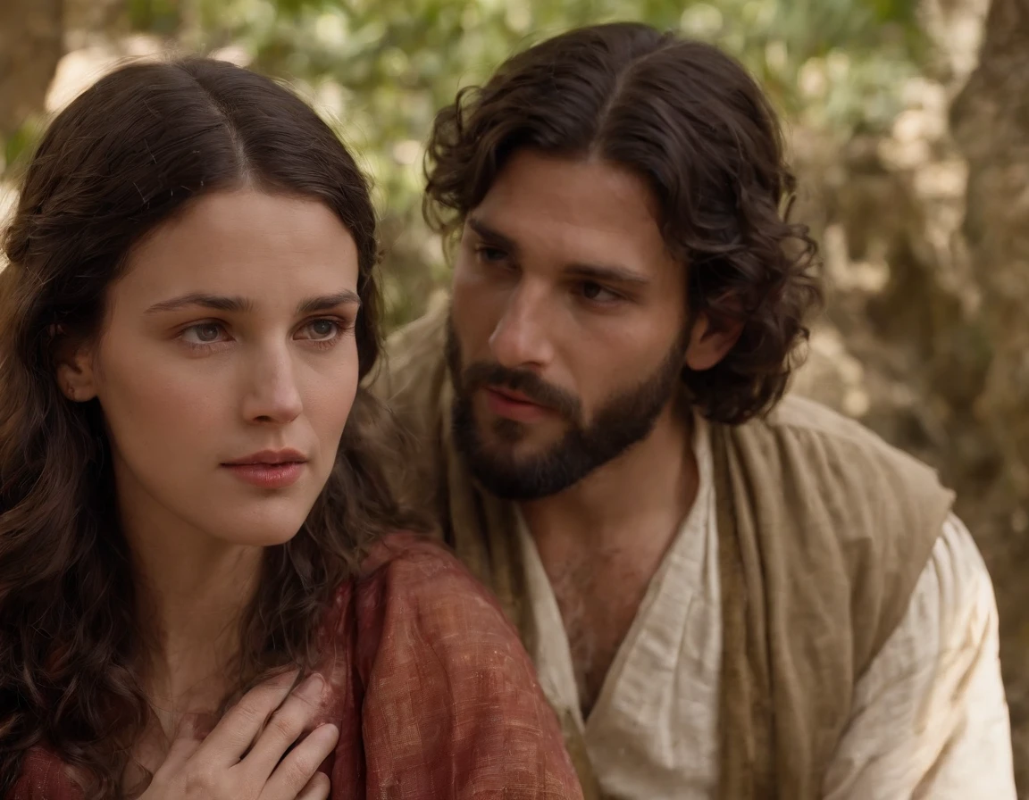(melhor qualidade: 1.4), (Ultra Highres: 1.2), (fotorrealista: 1.4), (8k, Foto RAW: 1.2).The description of the Samaritan woman's physical appearance is not detailed in the biblical narrative, But her Samaritan background suggests she probably had similar traits to other people in the region. No historical-cultural context, The story of the Samaritan woman is set during a period of ethnic and religious tensions between Samaritans and Jews. His encounter with Jesus at Jacob's well highlights the message of spiritual equality and the importance of faith over cultural differences.
