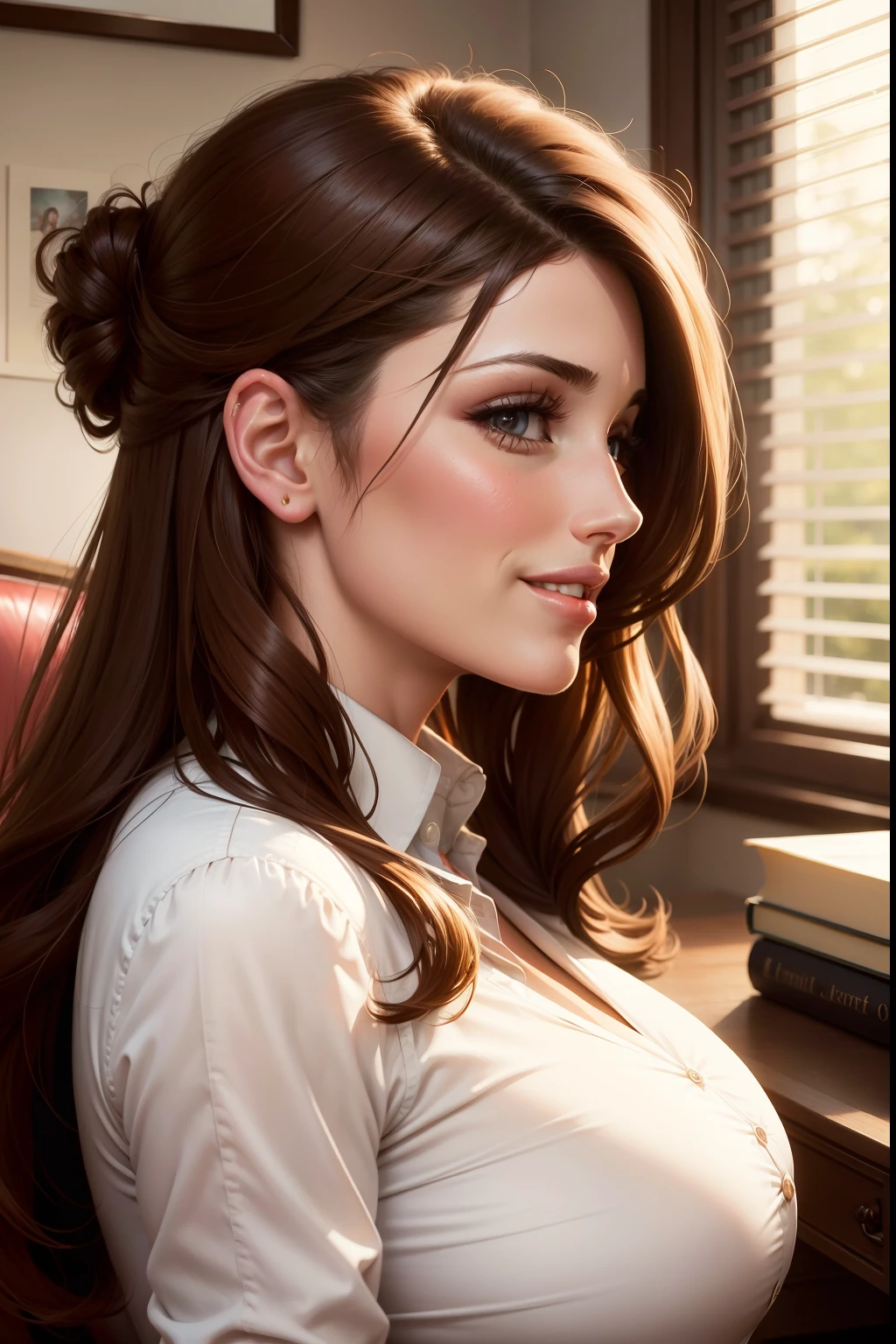 lucy pinder, portrait, smiling, profile, secretary, looking