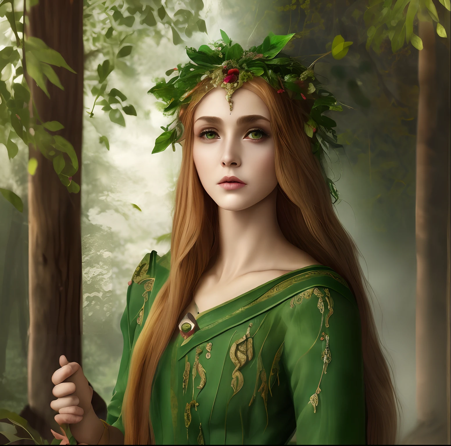 Appearance of Elaria Aelarion:
Elaria is an elf of ethereal beauty, com uma aura de magia e natureza que a envolve. Ela tem uma estatura alta e esguia, typical of the elves, com aproximadamente 1,80 metro de altura. Her skin is pale and radiant, com um leve brilho natural, como se estivesse sempre banhada pela luz da lua. His eyes are a deep green, Shining with intelligence and curiosity.
Elaria's long hair is a golden hue, reminiscent of the glow of the sun filtering through the leaves of trees in the forest. She often ties her hair in intricate braids, adornadas com pequenas flores silvestres. A crown of green leaves and delicate flowers adorns his head, demonstrating your connection to nature.
She wears a set of silk elven garments, com tons de verde e marrom que se misturam perfeitamente com o ambiente da floresta. The clothes are light, permitindo-lhe mover-se com facilidade, e possuem detalhes entalhados que representam folhas, trees and other natural elements. Sobre suas costas, Elaria carrega um manto que a camufla entre as sombras da floresta.
His carved oak elven staff is a work of art carved with magical runes and adorned with bright gems that capture the light. O cajado parece estar vivo, with leaves and vines intertwined in their extension, emitindo um suave brilho sempre que Elaria conjura magia.
The ancestral spell book is an antique leather bound volume, with treepaper pages. The pages contain charming illustrations of forest creatures, magical symbols and elven spells. It is kept in a case made of braided sheets.
Em resumo, Elaria Aelarion is a sorceress elf who personifies the beauty and magic of elven nature. His appearance reflects his deep connection to the forest and his quest for knowledge and magical power