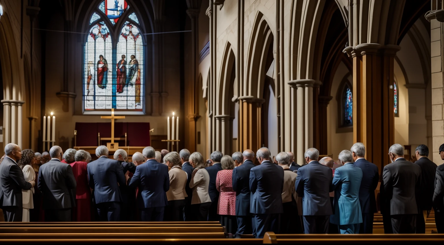 A time of celebration and fellowship in a church, where people are united in prayer and praise, representing the strength and solidarity that faith brings to communities.