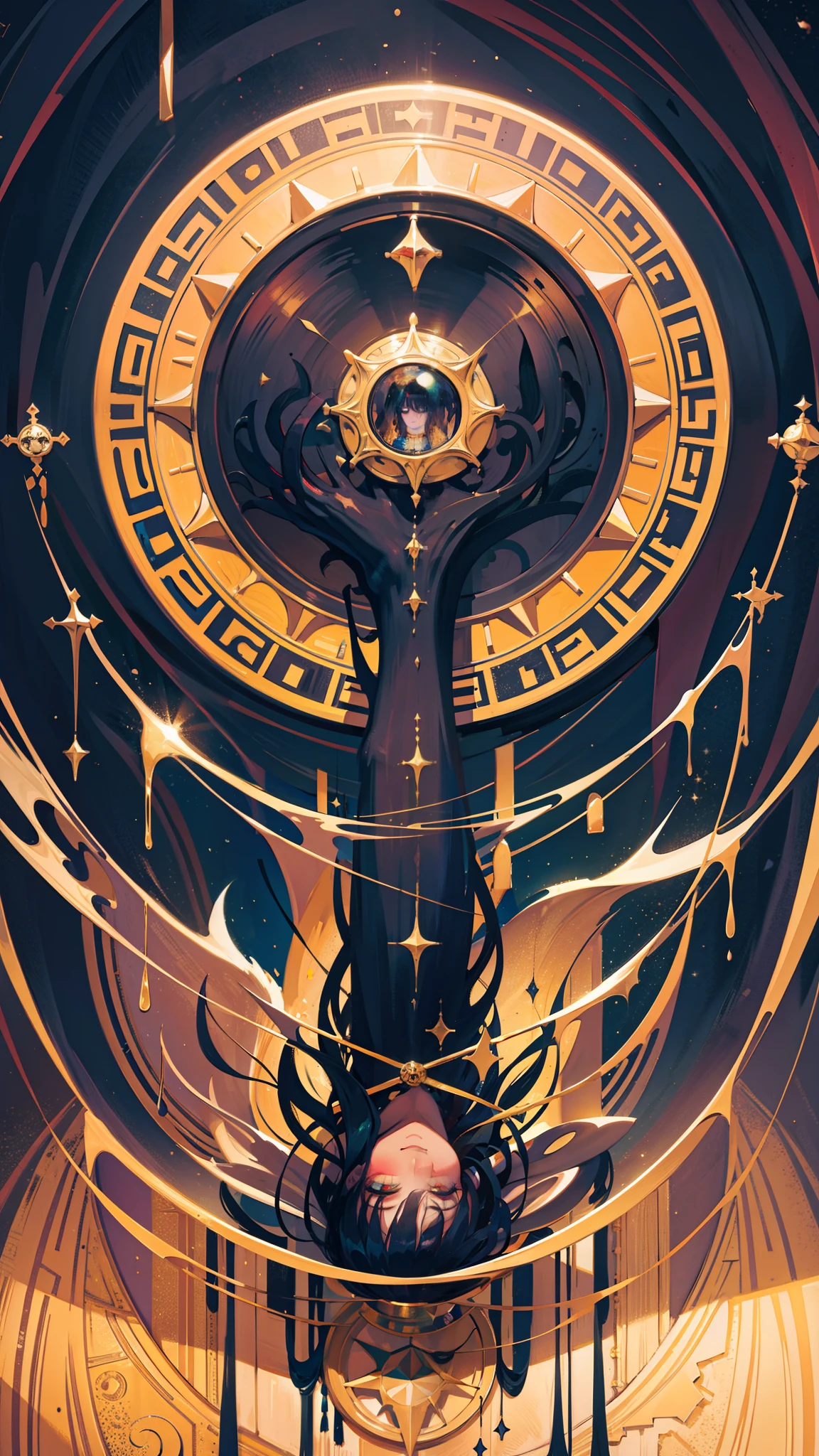 High quality. High details. 8K. Hanged woman. Melting makeup. Crackled skin. Klimt. Esoteric.