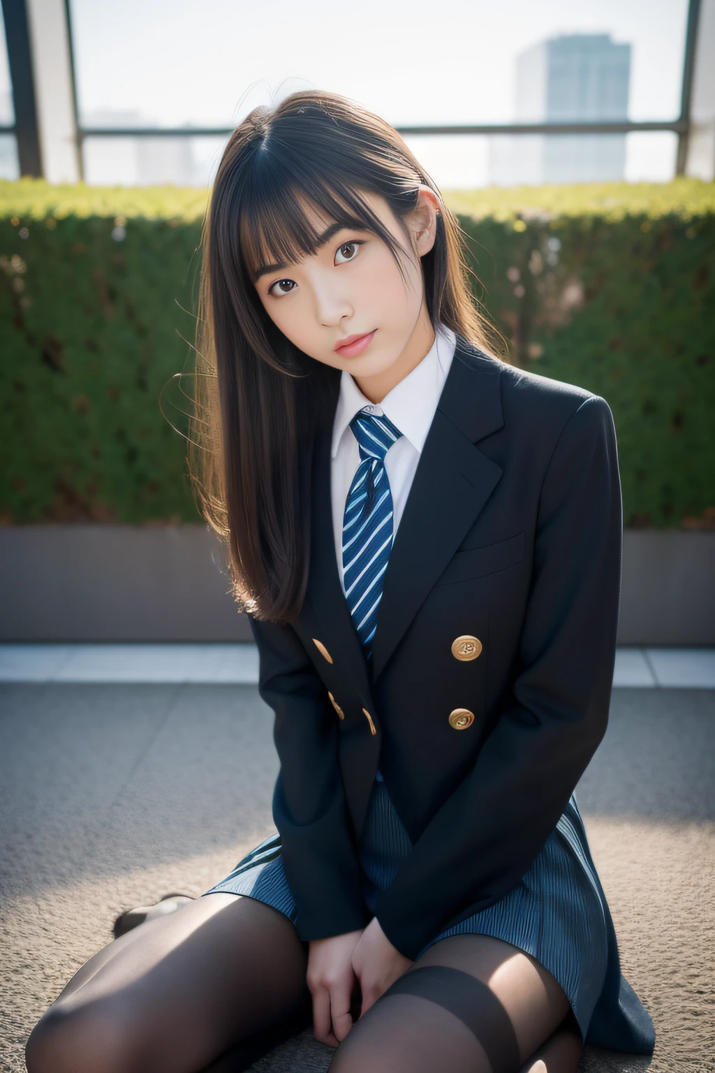 (Realistic lighting、top-quality、8K、​masterpiece:1.3)、32K、NSFW What, SFW、(1girl in:1.5)、japanes、(Composition from the knee up:1.7)、(High school girl in uniform with blazer and miniskirt:2.0)、summer clothing、((small tits:1.8))、((skinny  body:2.0))、((Ultra Slim Body Beauty:1.4))、(Slim abs:1.1)、((Light brown long hair))、(outside of house:1.1)、City Street、Superfine Face、Fine eyes、二重まぶた