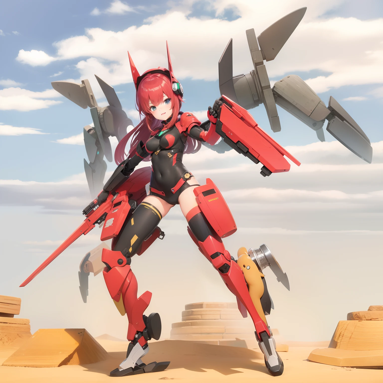 high quality picture,8k,mechanic robot armor,cute girl,attack monster,
