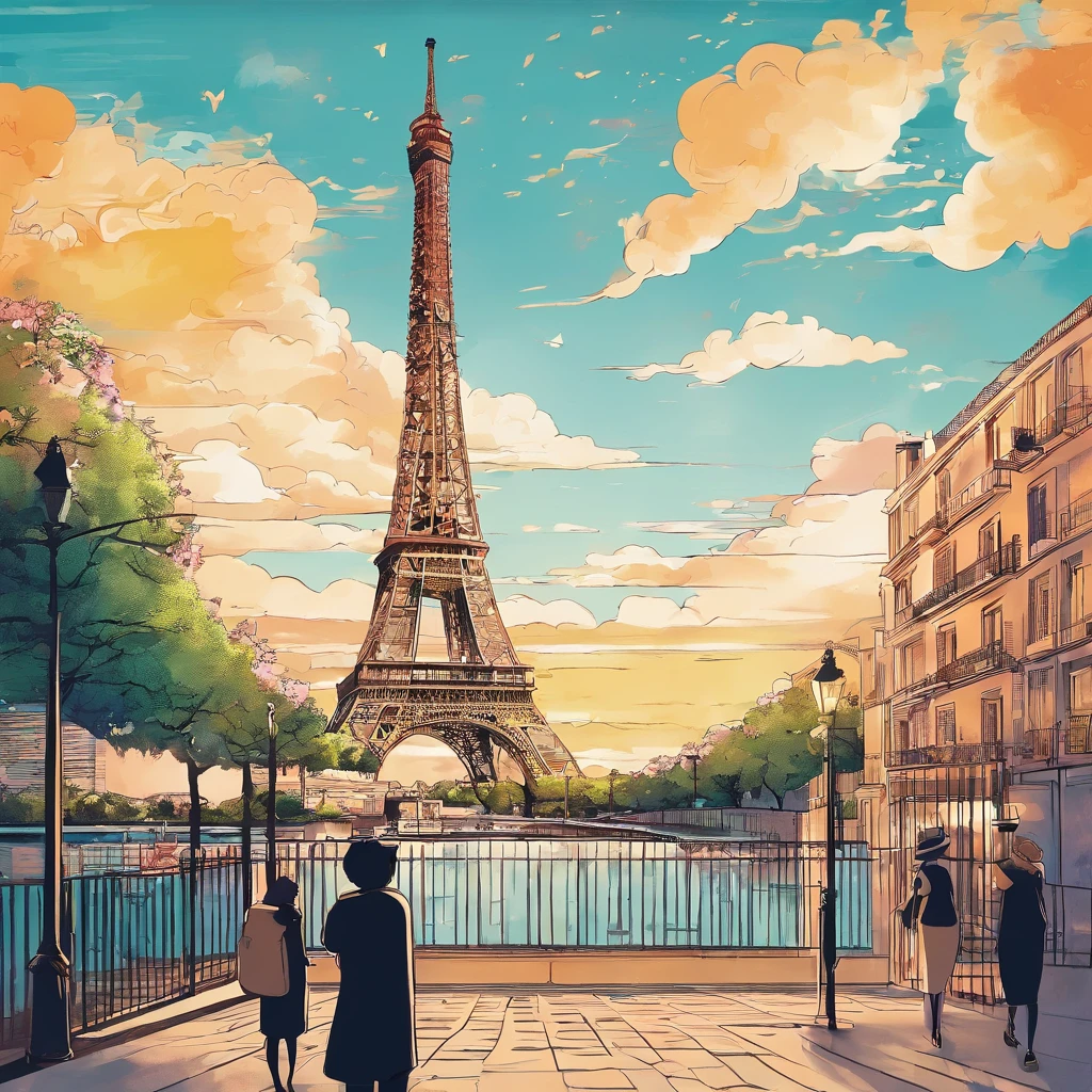 Paris ano de 1936 torre eiffel!golden hour,nuvems deslumbrantes,clima nostalgico