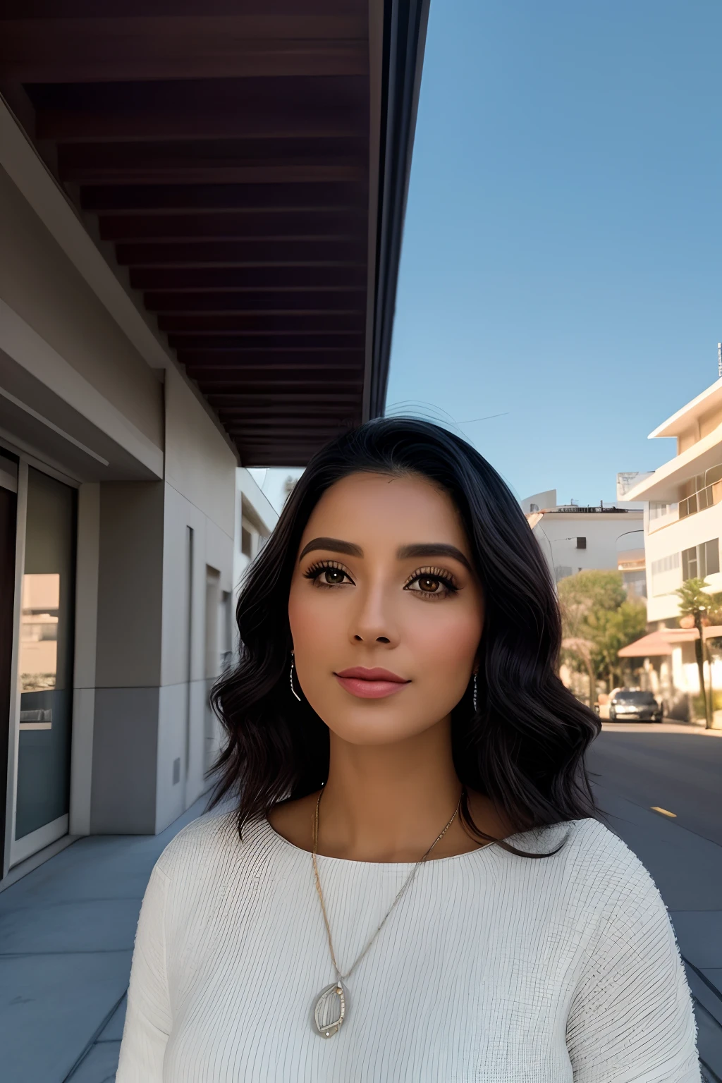 SelFie proFissional de uma linda mulher de 25 anos em roupas de inverno com cabelos curto castanho claro ondulados, (( olha paquera)), sardas, beautiful symetrical face, maquiagem natural bonito, ((Standing outside on the city's Nevada Street)), deslumbrante ambiente urbano moderno de luxo, Ultra realista, arte conceitual, elegante, altamente detalhado, intrincado, foco nítido, proFundidade de campo, F/1. 8, 85 millimeters, medium shot, medium shot, (centered image compositing), (proFissionalmente classiFicado por cores), ((luz diFusa suave brilhante)), volumetric mist, trending in instagram, Trending on Tumblr, HDR 4K, 8k