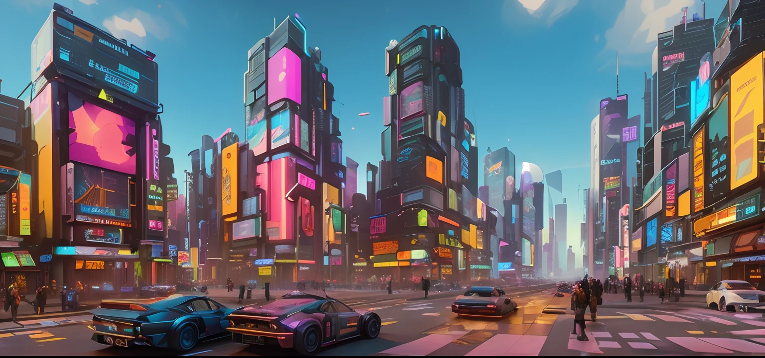 Brightly lit city streets with lots of cars and people, hyper realistic cyberpunk city, hyper-realistic cyberpunk style, Busy cyberpunk metropolis, In the cyberpunk city of the future, 3 d render beeple, in cyberpunk city, Arstation & Beeple Highly, Cyberpunk Art Surreal 8K, Cyberpunk in Cyberpunk City, Concept Art | Beeple, futuristic city street