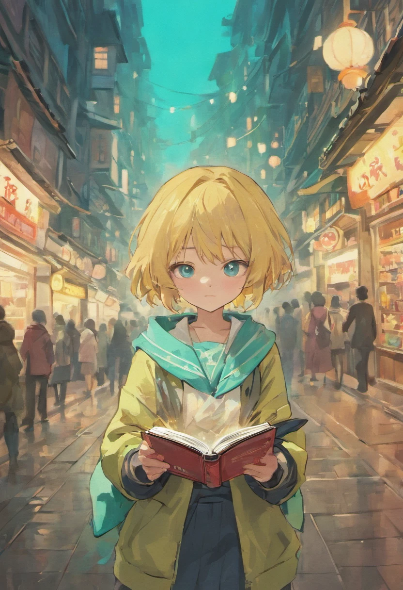 Japan townscape，superclear，Super masterpiece，turquoise hair，cyan eyes，low double ponytail，lynx ears，Holding a book，Short tail，Dynamic Posture，cute  face，white backgrounid，swim wears，adolable，is shy