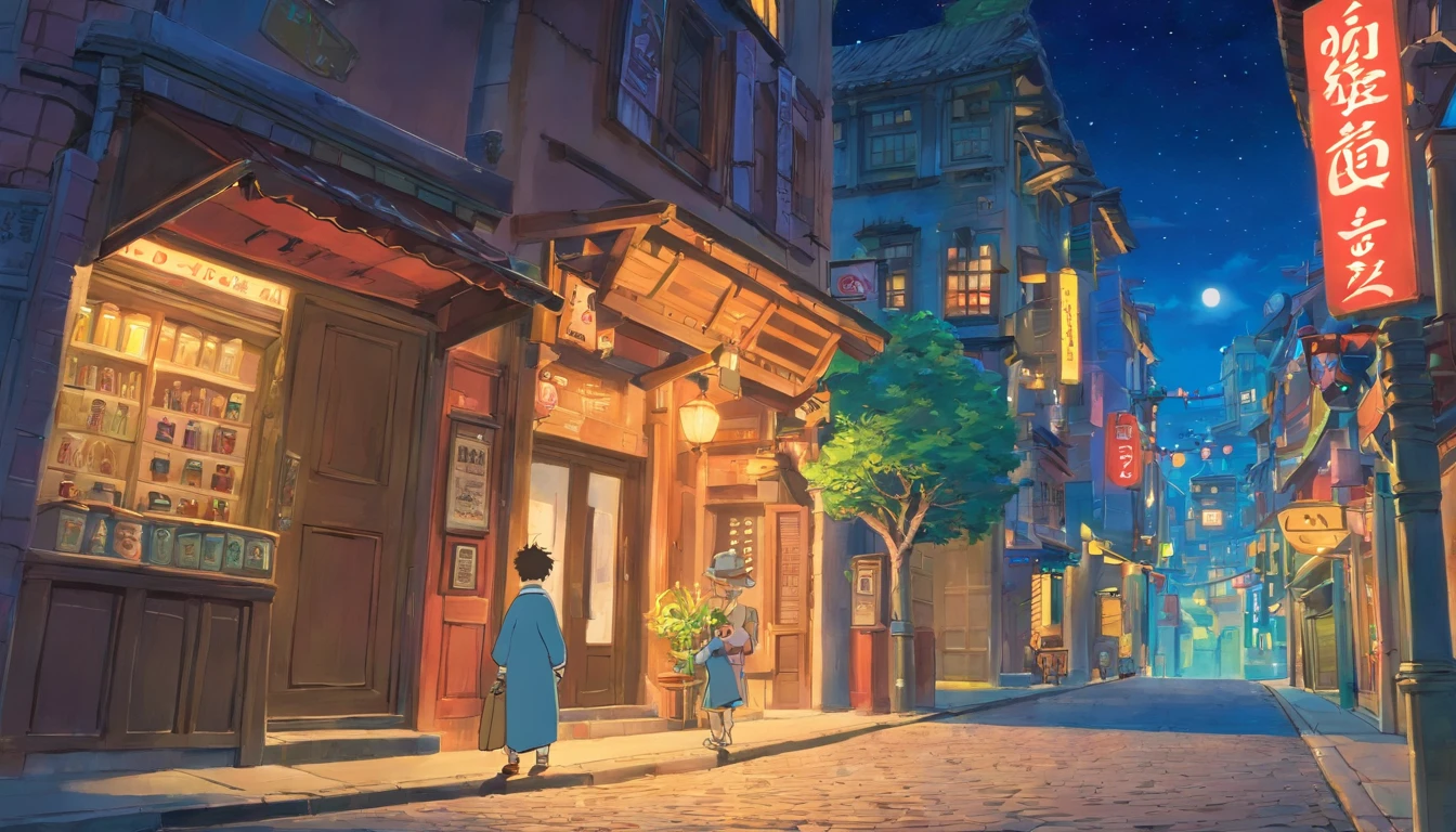 A woman walking down a street in a city at night - SeaArt AI