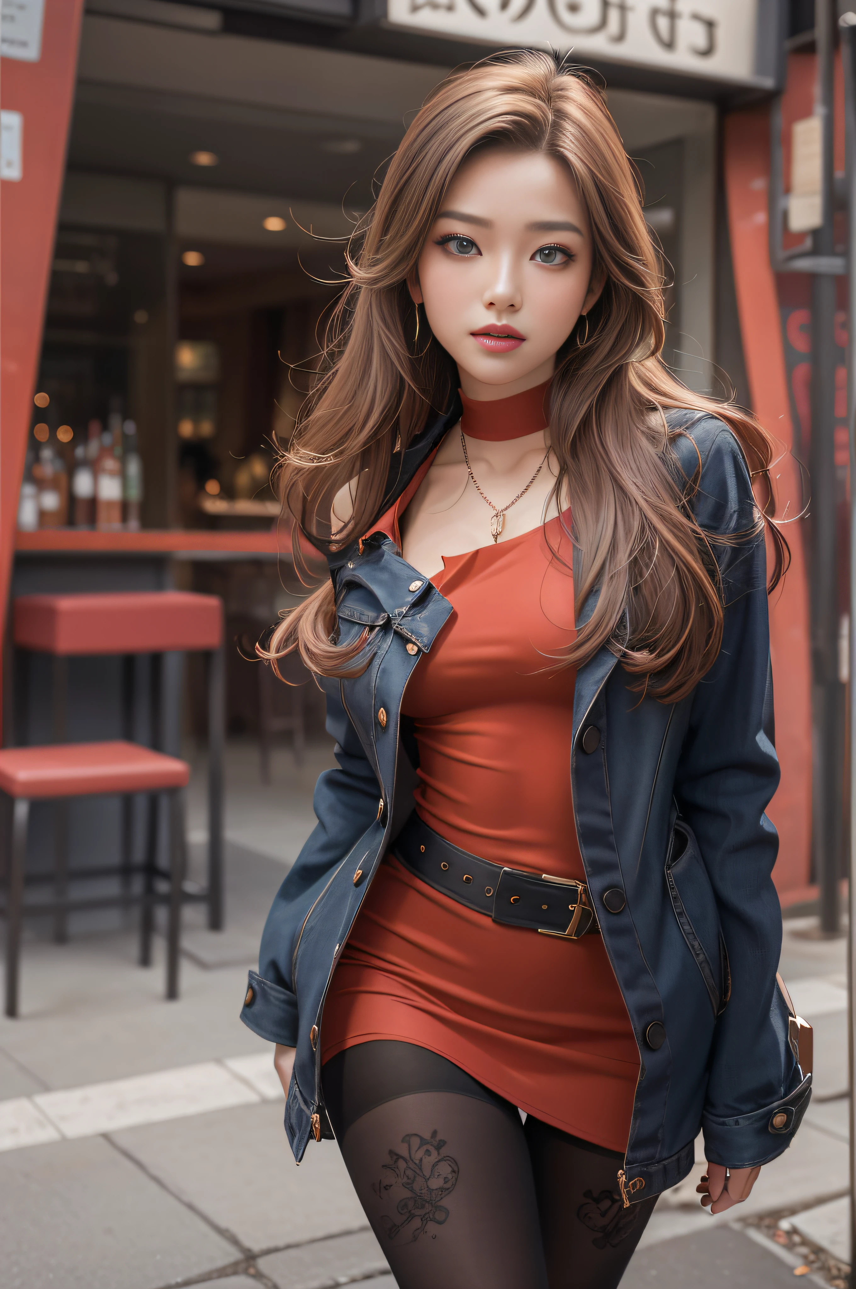 high-level image quality、Angle from below、Gravure photography、A smile、A stunning red dress to complement your well-fitting physique、a miniskirt、Colossal tits、T back、Stockings、newyork、a bar counter、Looking at the camera、an elegant woman、Stick your ass out、耳Nipple Ring、A bracelet、a necklace、Slim waist、sexypose、seductiv、(hight resolution), (8K), (ighly detailed), (The best illustrations), (beatiful detailed eyes), (top-quality), (ultra-detailliert), (masterpiece), (wall-paper), (详细的脸), long legged, Tight abs,Ultra realistic body shot photo of MyNata Lee woman walking confidently in front of camera during glamour photo shoot. . strong hip:1.2, And beautiful hands are clear.striking blue eyes, And the perfect face attracts the attention of the viewer.