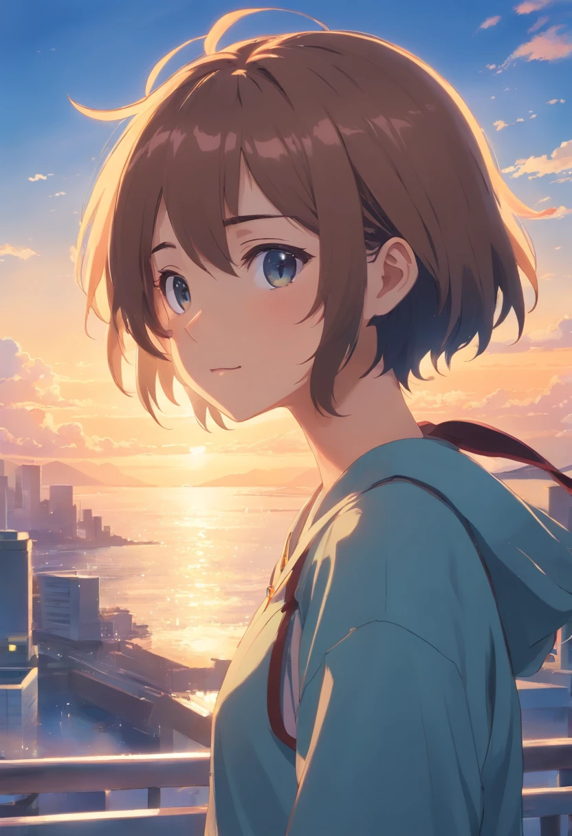 anizuka, uma menina、Um cabelo escuro、pequeno bonito、nua、de erfil, poneyCauda、olhos azuis、obra prima、qualidade superior、Qualidade de imagem superior