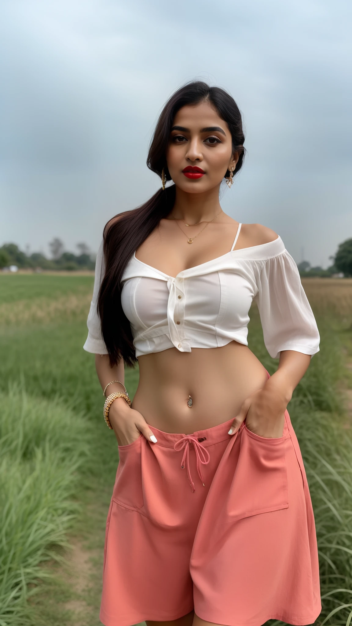 ((RAW, analog style)), face, extremely detailed full body color photo of a 25 y.o girl, beautiful face, beautiful eyes, ((small nose)), big natural lips, ((fabric frock yellow)), small breasts, hourglass shape body, outdoor street delhi ((film grain, skin details, high detailed skin texture, 8k hdr, dslr)), indian female model madhuri dixit, dark red lips, dark red lips, black color shorts, healthy body