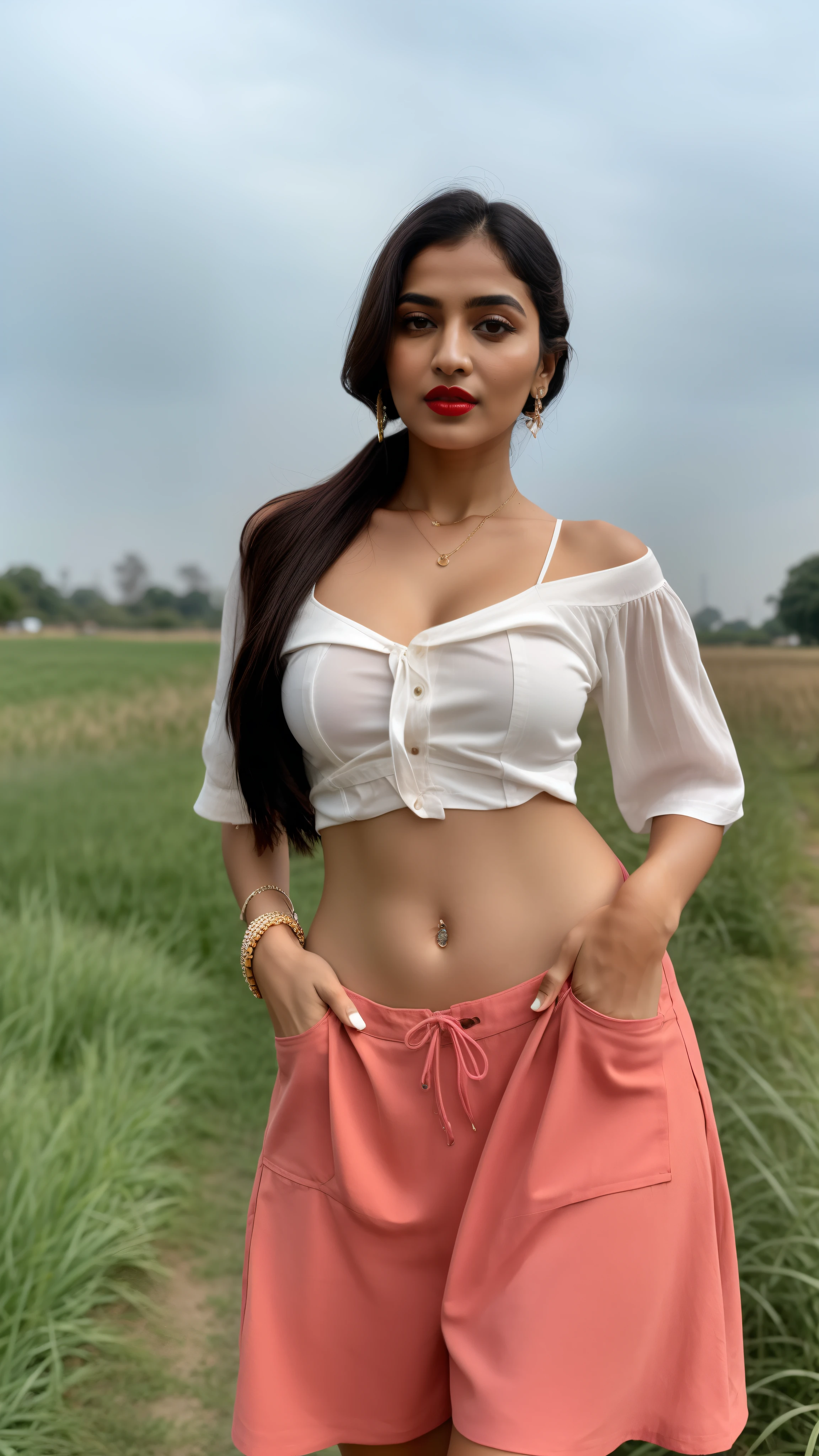 ((RAW, analog style)), face, extremely detailed full body color photo of a 25 y.o girl, beautiful face, beautiful eyes, ((small nose)), big natural lips, ((fabric frock yellow)), small breasts, hourglass shape body, outdoor street delhi ((film grain, skin details, high detailed skin texture, 8k hdr, dslr)), indian female model madhuri dixit, dark red lips, dark red lips, black color shorts, healthy body