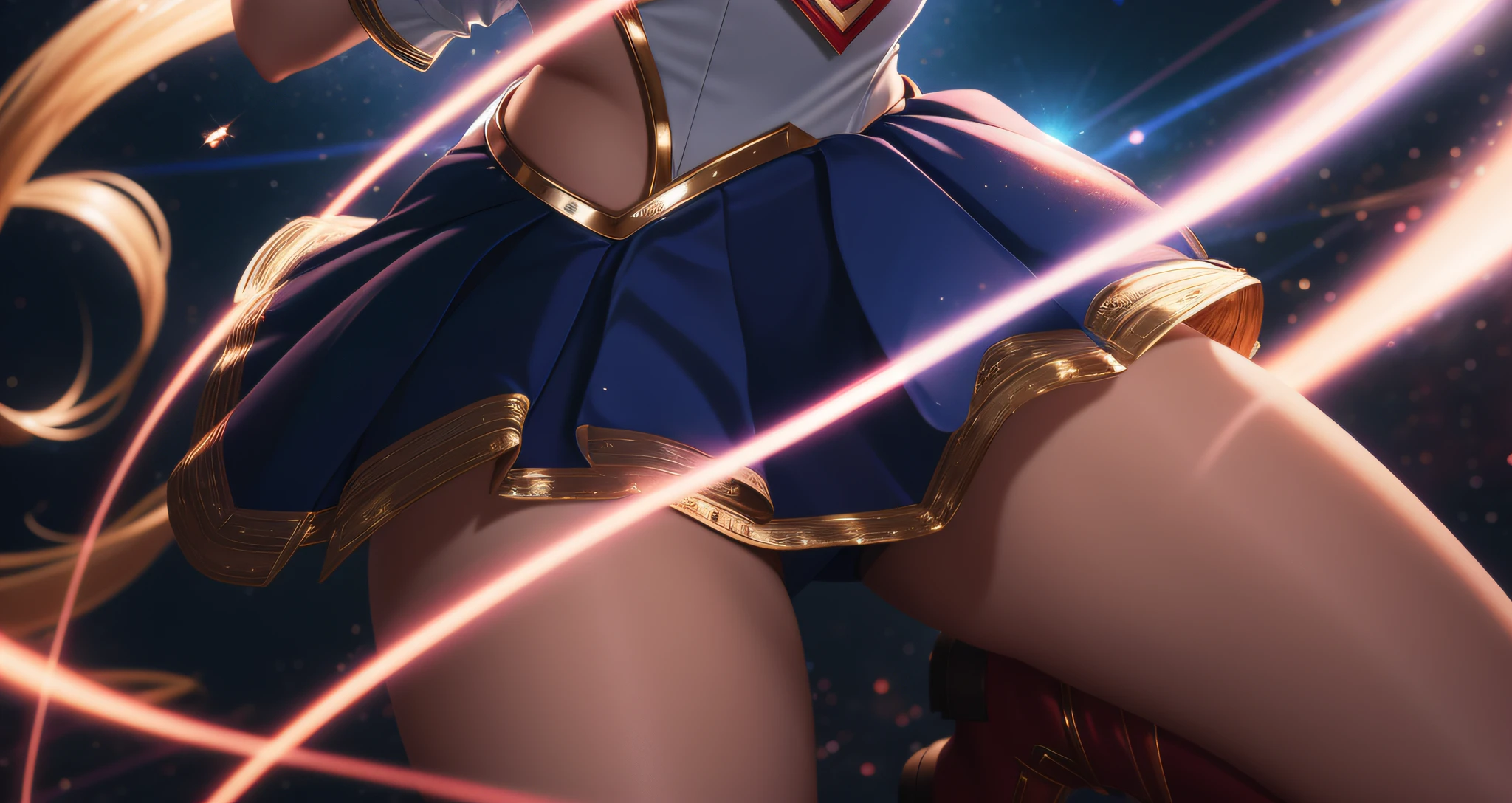 sailor moon pleated blue skirt, bare thighs, red boots, light streaks magic, extremely detailed artgerm, ilya kuvshinov and artgerm, artgerm. high detail, ahri from league of legends, ilya kuvshinov. 4 k, artgerm jsc, detailed digital anime art, 8k artgerm bokeh