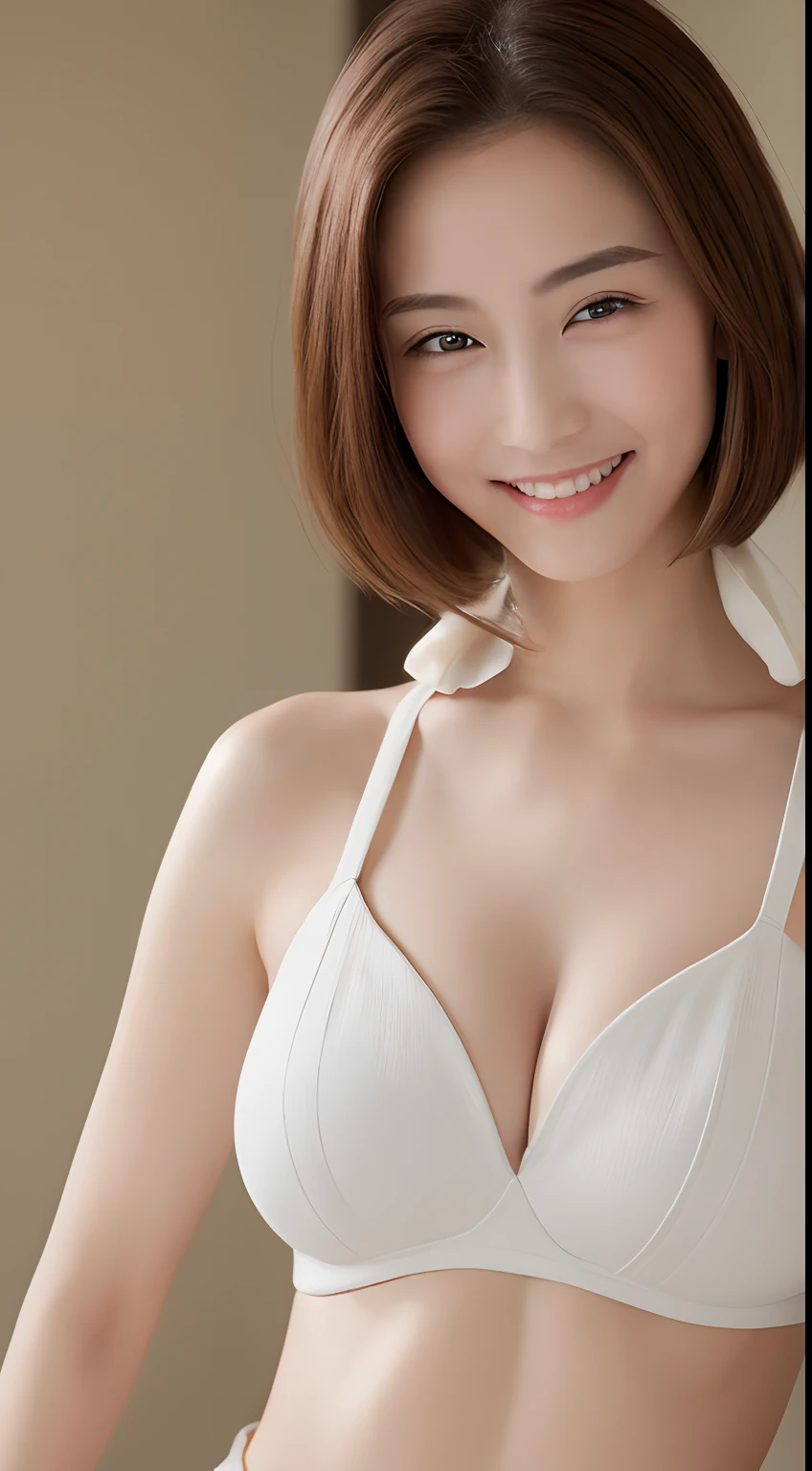 ((top-quality、8K、​masterpiece:1.3))、1girl in、Slim Abs Beauty:1.3、(Hairstyle Casual、Colossal tits:1.2)、doress:1.1、Super fine face、Delicat eyes、二重まぶた、A smile、Home、Smile with closed mouth