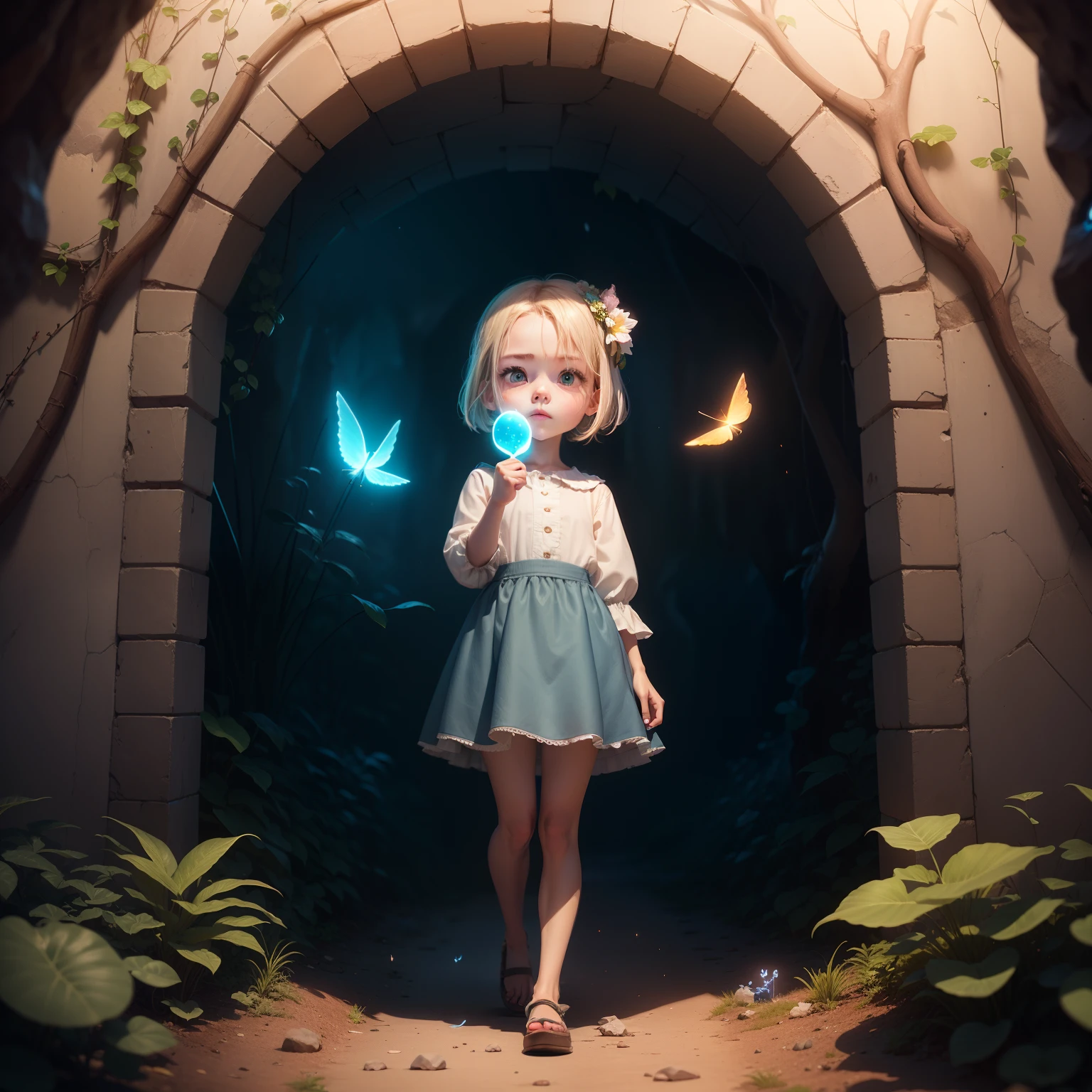 masterpiece, best quality, 4k,( Pixar - style :1.4), 1boy,(Cute,handsome,wearing outdoor sportswear :0.7), 3D,full body,chibi,(Face close-up :1.2), (In a cave, at night, surrounded by glowing plants, flowers, flying fireflies, bonfires), (Ultra detailed, aesthetic, beautiful composition, rich bright colors, volumetric soft light). Inspired by Alice in Wonderland, magic, fairy tales. unreal Engine, octane render, cuteness render, 3d rendering, Adobe Photoshop, awe inspiring, beautiful, cute ,
