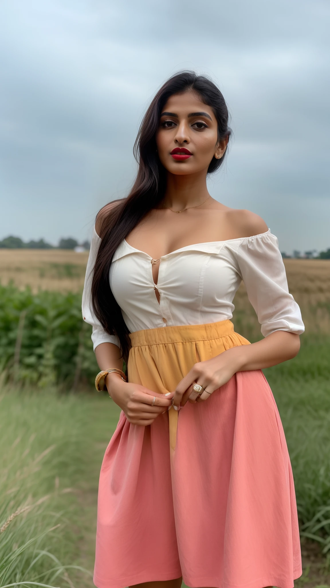((RAW, analog style)), face, extremely detailed full body color photo of a 25 y.o girl, beautiful face, beautiful eyes, ((small nose)), big natural lips, ((fabric frock yellow)), small breasts, hourglass shape body, outdoor street delhi ((film grain, skin details, high detailed skin texture, 8k hdr, dslr)), indian female model silpa Shetty, dark red lips, dark pink natural lips, black color shorts, healthy body