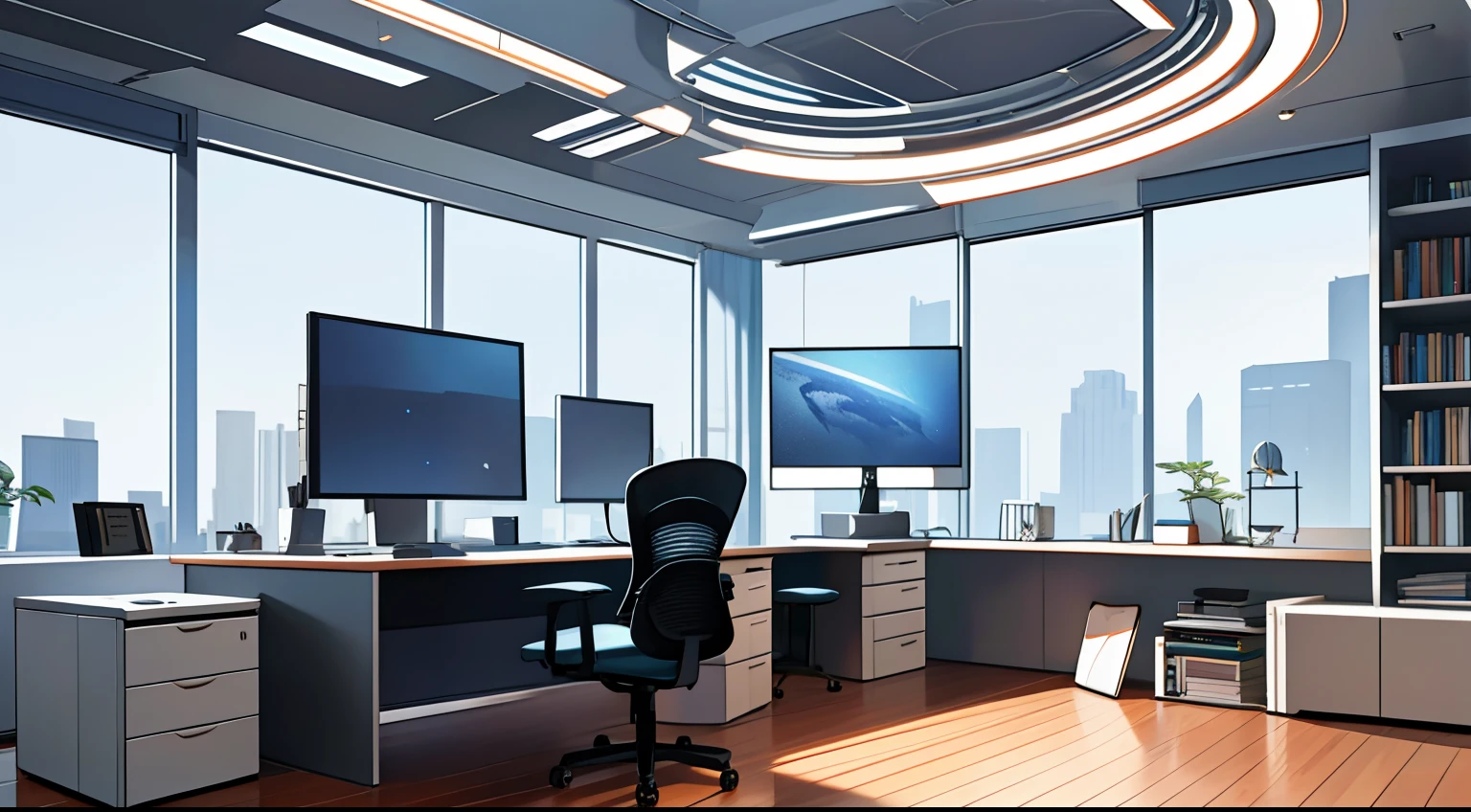 Cold light source Quiet night Office Computer desk light Computer Fox Deconstructivism Fragmentation Beautiful sculptures Floor-to-ceiling windows Light bed Realistic 4k chair
