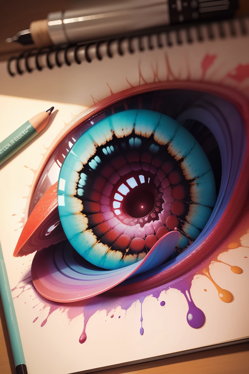 crie uma imagem aleatoria, de efeito, com cores vivas, draw a lot of attention