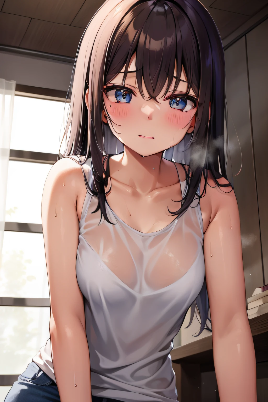 a beauty girl, Sweat like rain, Losing energy