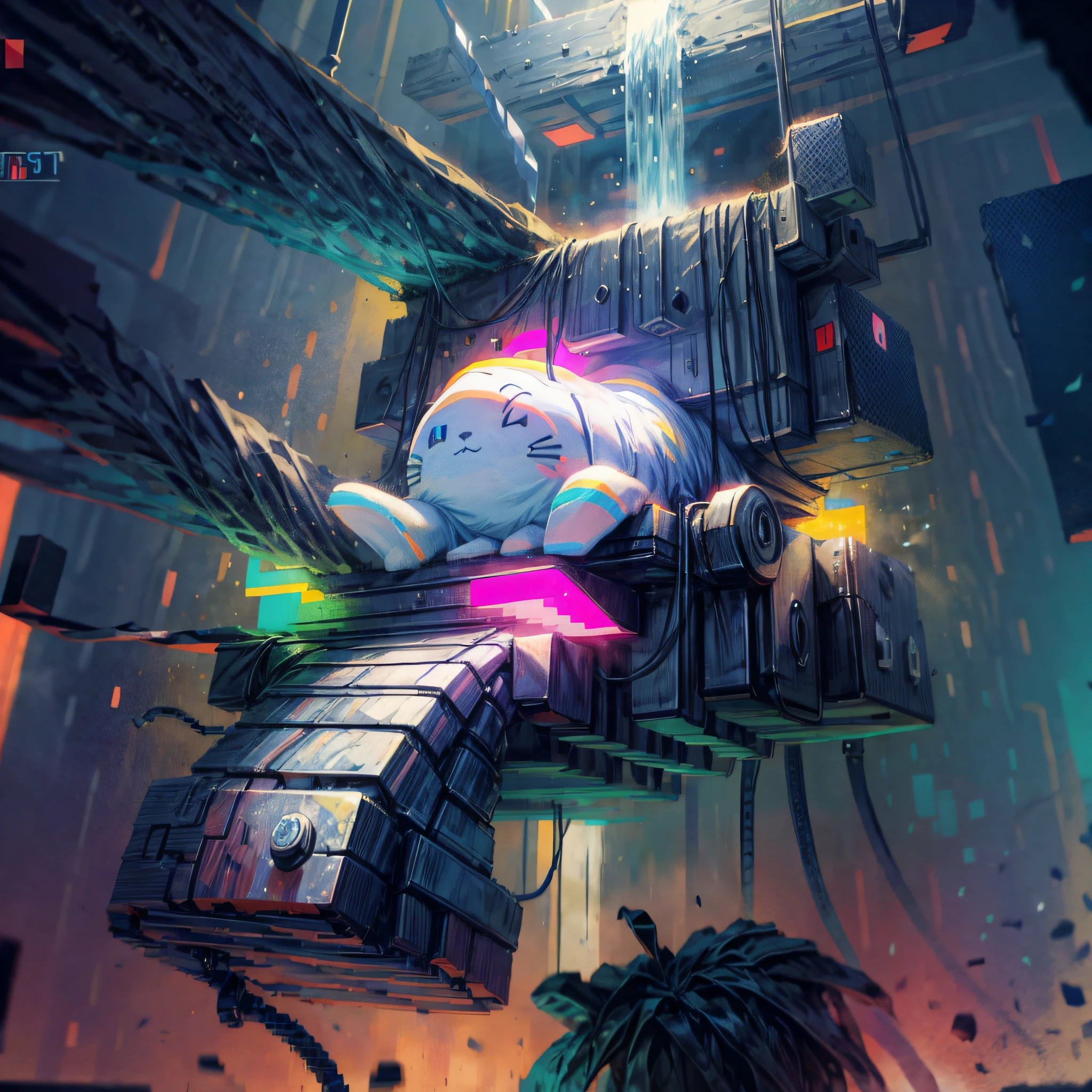pixel game scene, nyan cat in 2D game as a knight