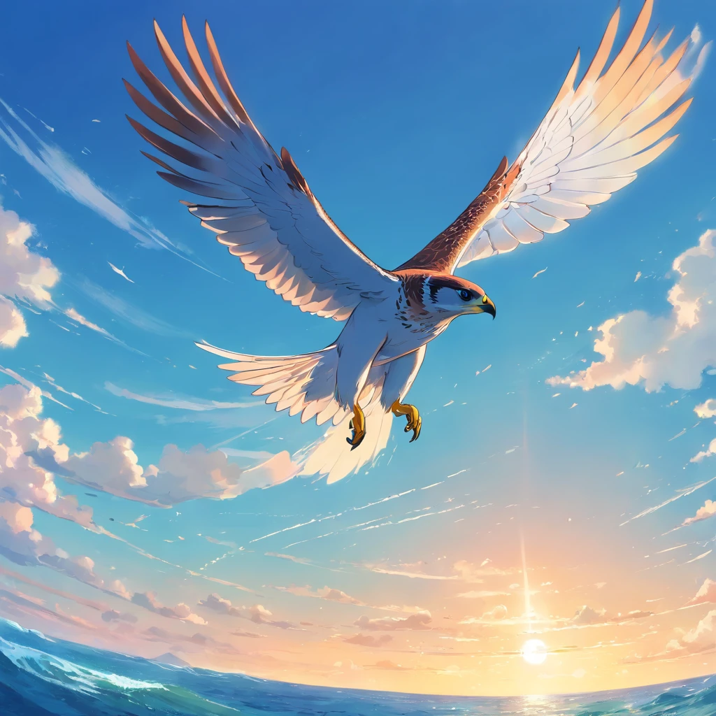 Falcon flying over the sea