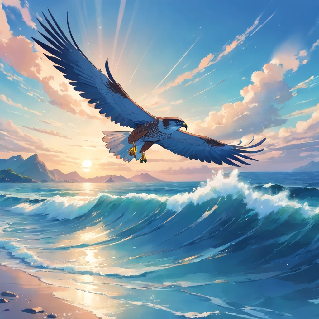 Falcon flying over the sea