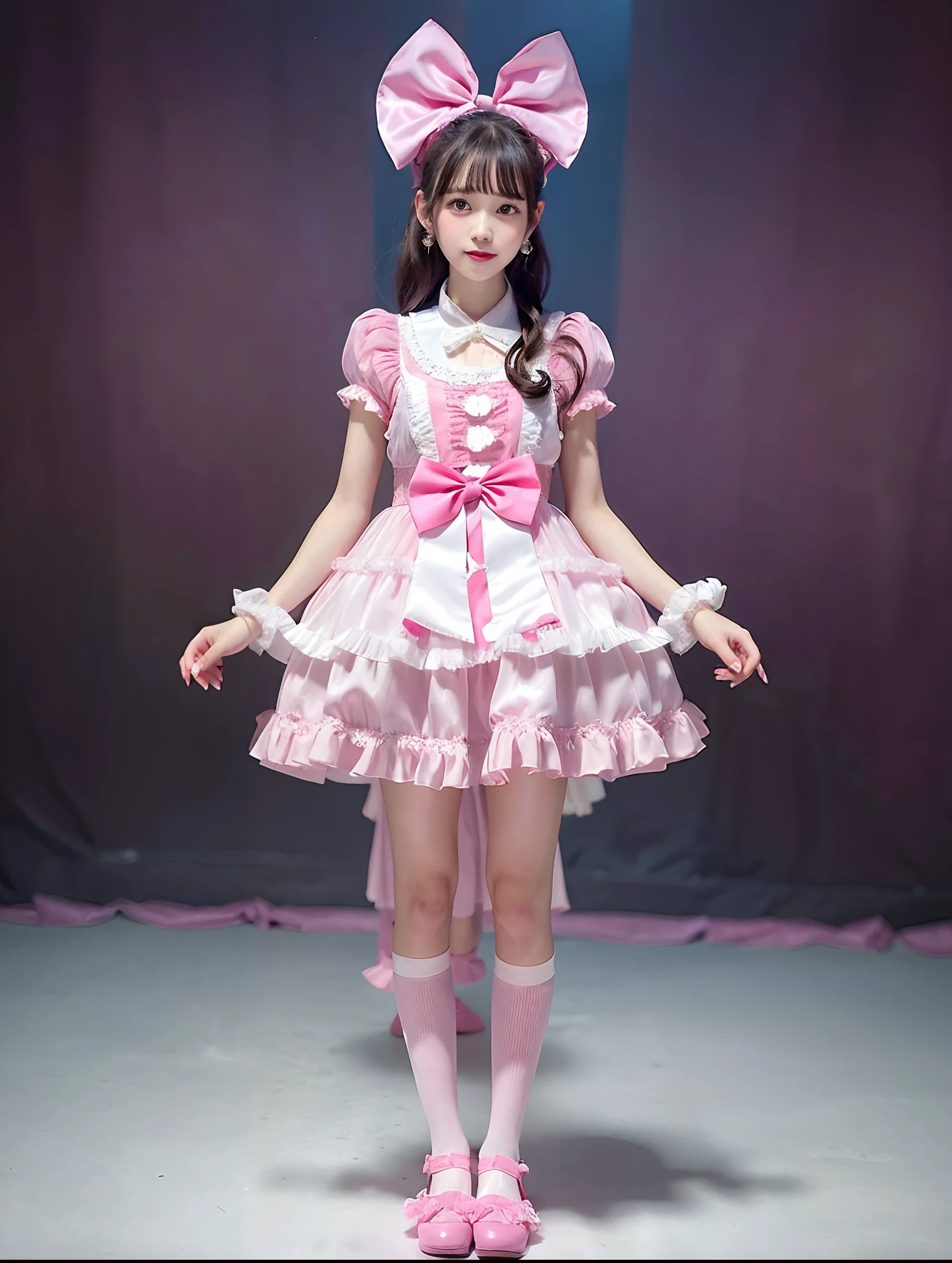 Pink satin dress and bow arafe isolated on white background, frilly outfit, rococo ruffles dress, Pale pink, loli in dress, Icy Pink Satin Dress, Lolita style, angelic pretty, frilld, fantasy dress, Pastel Pink Satin, Sky - Pink Satin Dress, Lolita Fashion, rococo dress, frilld, Lori