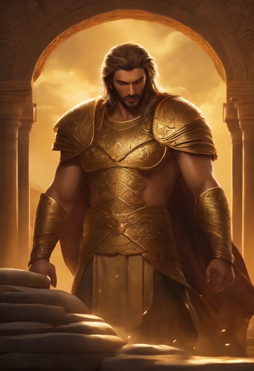 Gilgamesh opening the gates. 

(best quality,4k,8k,highres,masterpiece:1.2),ultra-detailed,(realistic,photorealistic,photo-realistic:1.37),portraits,painting

In this magnificent artwork, we witness a captivating scene where Gilgamesh, the legendary hero, is seen opening the gates to a majestic city. The image exudes the utmost quality and attention to detail, ensuring a truly immersive experience.

Gilgamesh is depicted with striking realism, showcasing his powerful physique, adorned with intricate armor and magnificent clothing. His face is meticulously crafted, with intense and determined eyes, finely crafted facial features, and a strong jawline. His regal presence is further accentuated by his flowing locks of hair.

As Gilgamesh pushes open the massive gates, his strength and determination are palpable. The gates themselves are intricately designed, with ornate carvings and intricate patterns, giving a sense of grandeur and historical significance. They are crafted with the finest materials, reflecting the expertise of skilled artisans.

The surrounding environment is bathed in the warm glow of the setting sun, creating a dramatic and awe-inspiring atmosphere. The color palette is carefully selected to enhance the overall tone of the image, with rich earthy tones and vibrant accents that bring the scene to life.

The artwork boasts a portrait-like quality, with every brushstroke and detail carefully considered and executed. The level of detail is truly remarkable, immersing viewers in the world of Gilgamesh and the ancient city.

The lighting in this artwork is masterfully done, with the interplay of light and shadow enhancing the overall depth and three-dimensionality. The intricate details cast subtle shadows, adding realism and depth to the image. Gilgamesh himself is bathed in a soft, warm light, further emphasizing his importance and power.

This artwork perfectly captures the essence of Gilgamesh's heroic journey, showcasing his strength, determination,