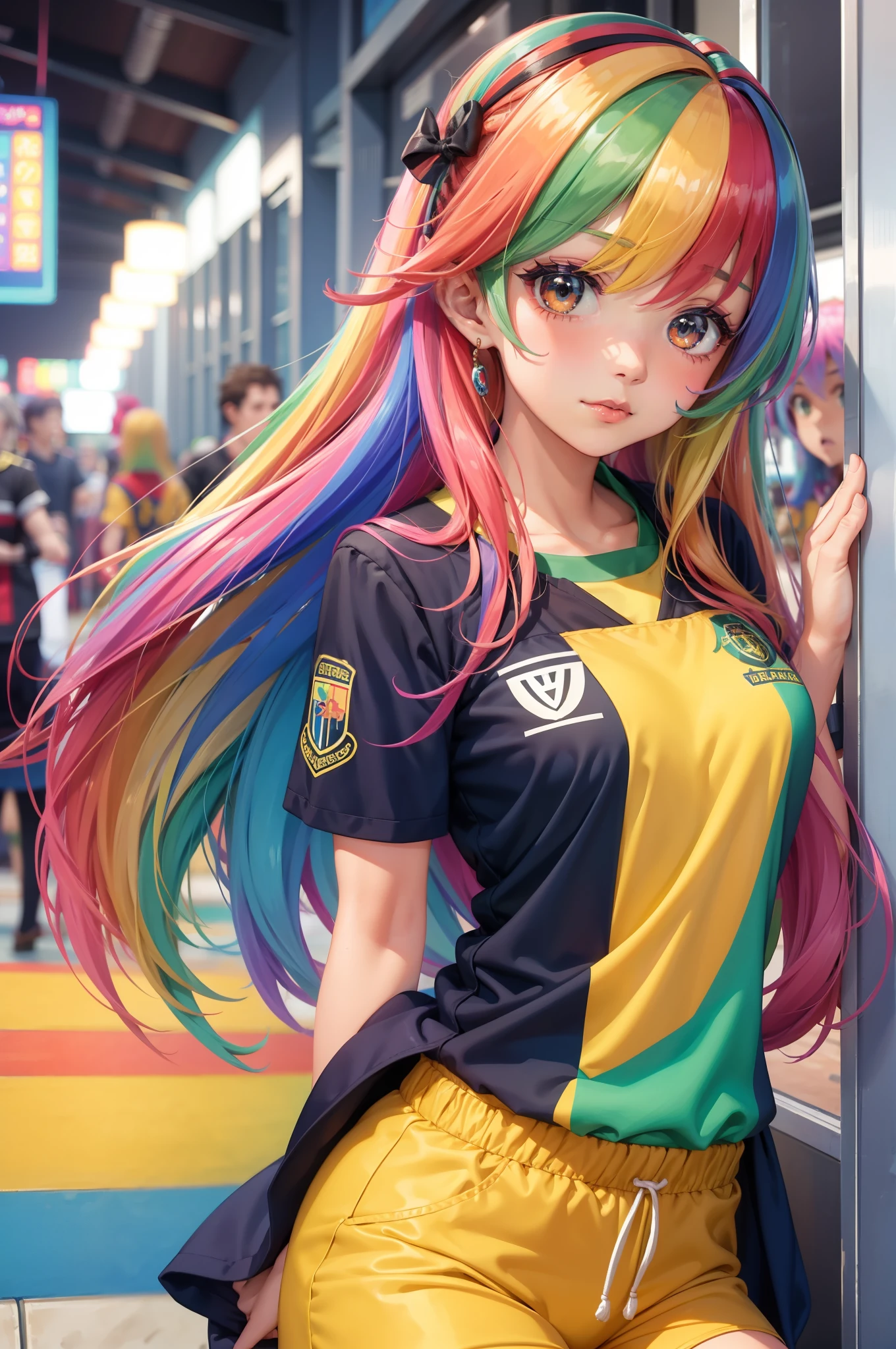 anime, uniforme de futebol, rainbow hair