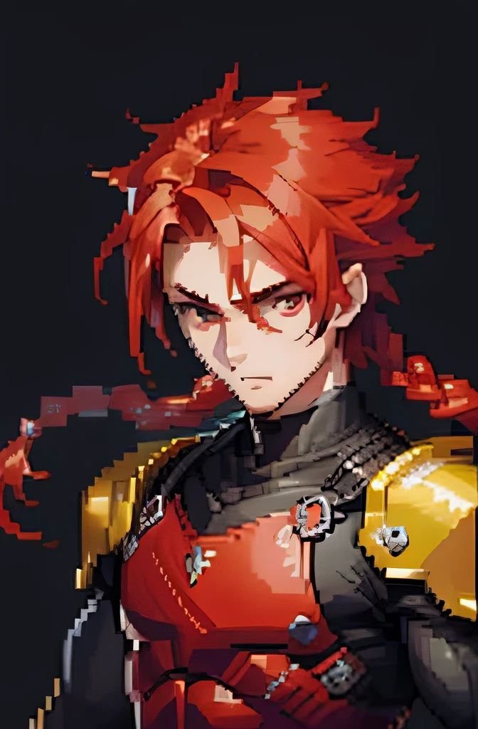 pixel art of a young man with red hair and red eyes, 2d sprite, 2D SPRITE, Pixel Art Sprite, video game sprite, ((red)), 2d sprites, crimson red hair and red eyes, braided hair, warrior from a fantasy world
