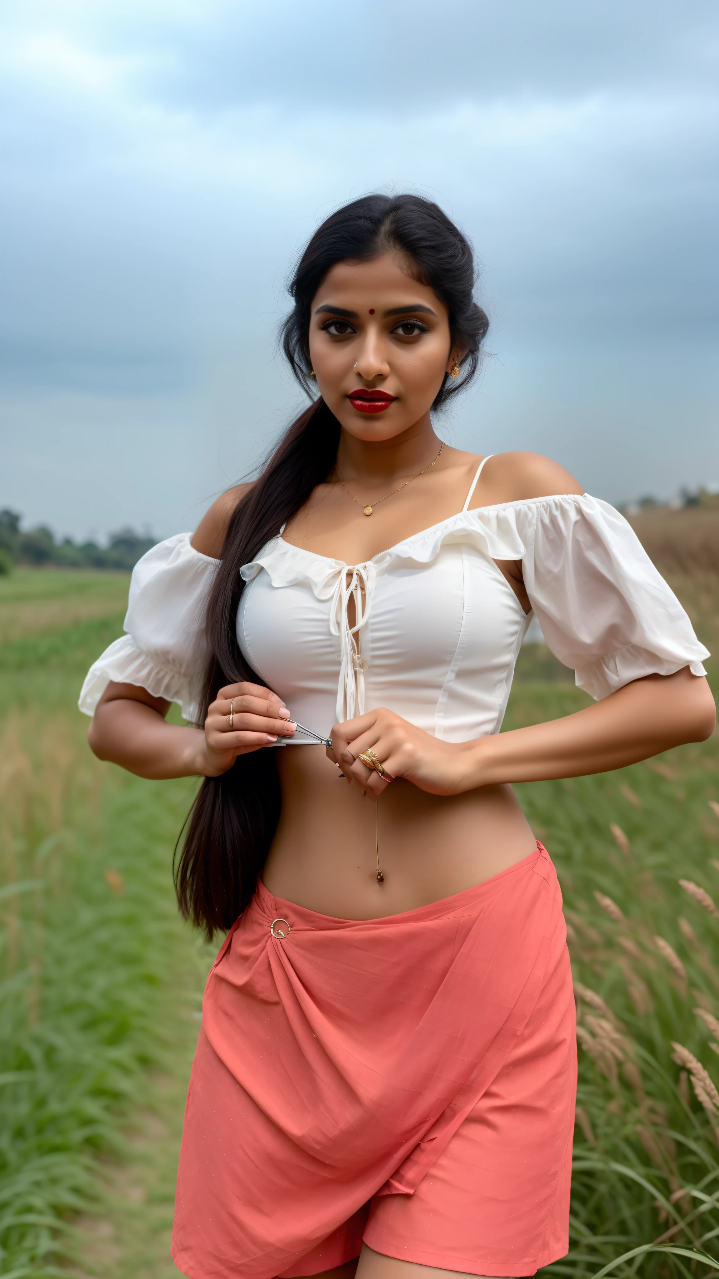 ((RAW, analog style)), face, extremely detailed full body color photo of a 25 y.o girl, beautiful face, beautiful eyes, ((small nose)), big natural lips, ((fabric frock yellow)), small breasts, hourglass shape body, outdoor street delhi ((film grain, skin details, high detailed skin texture, 8k hdr, dslr)), indian female model divya bharati, dark red lips, dark red lips, black color shorts, healthy body