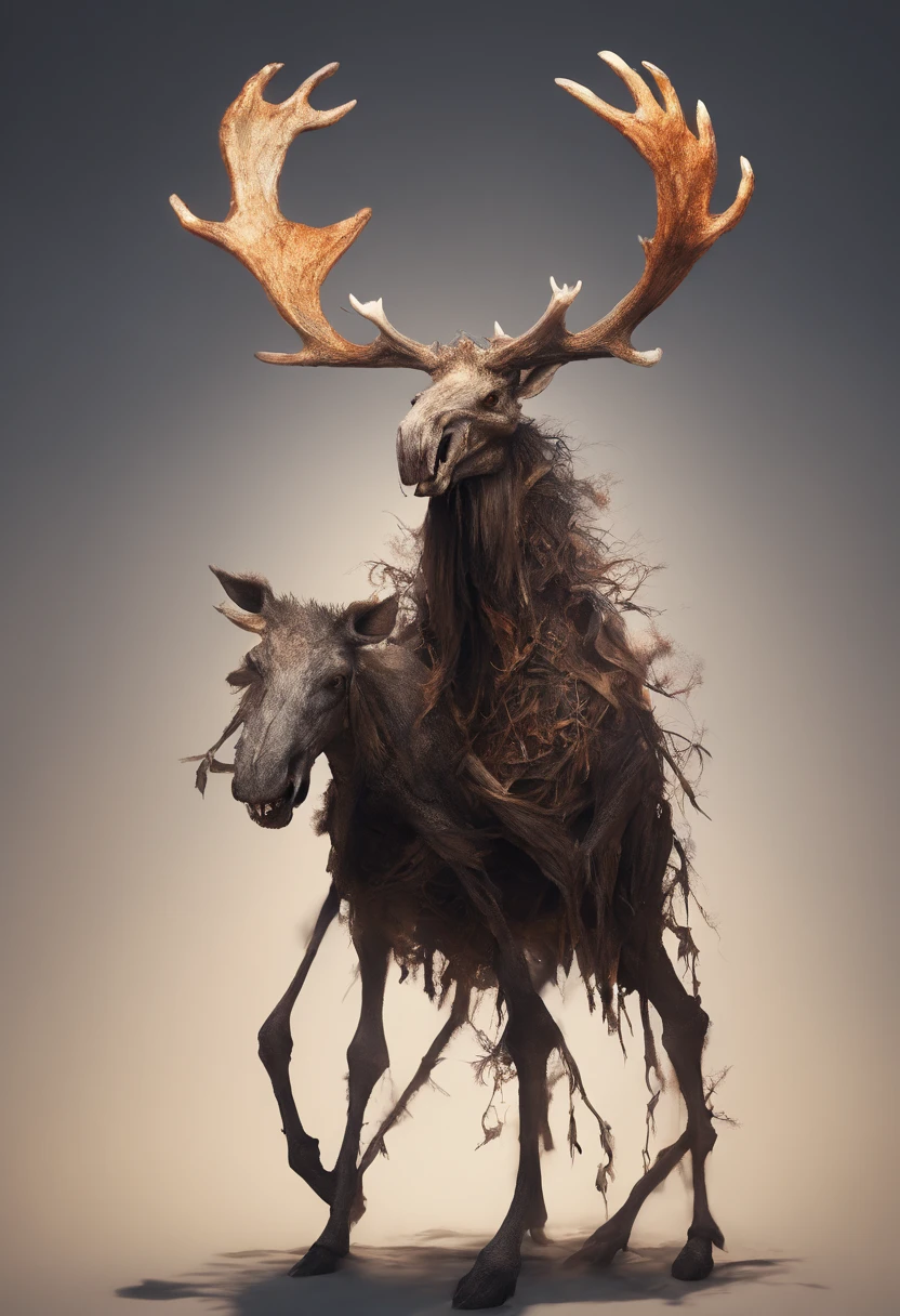 Skeleton Moose fused with a spider, dark souls art style, concept art, 4k