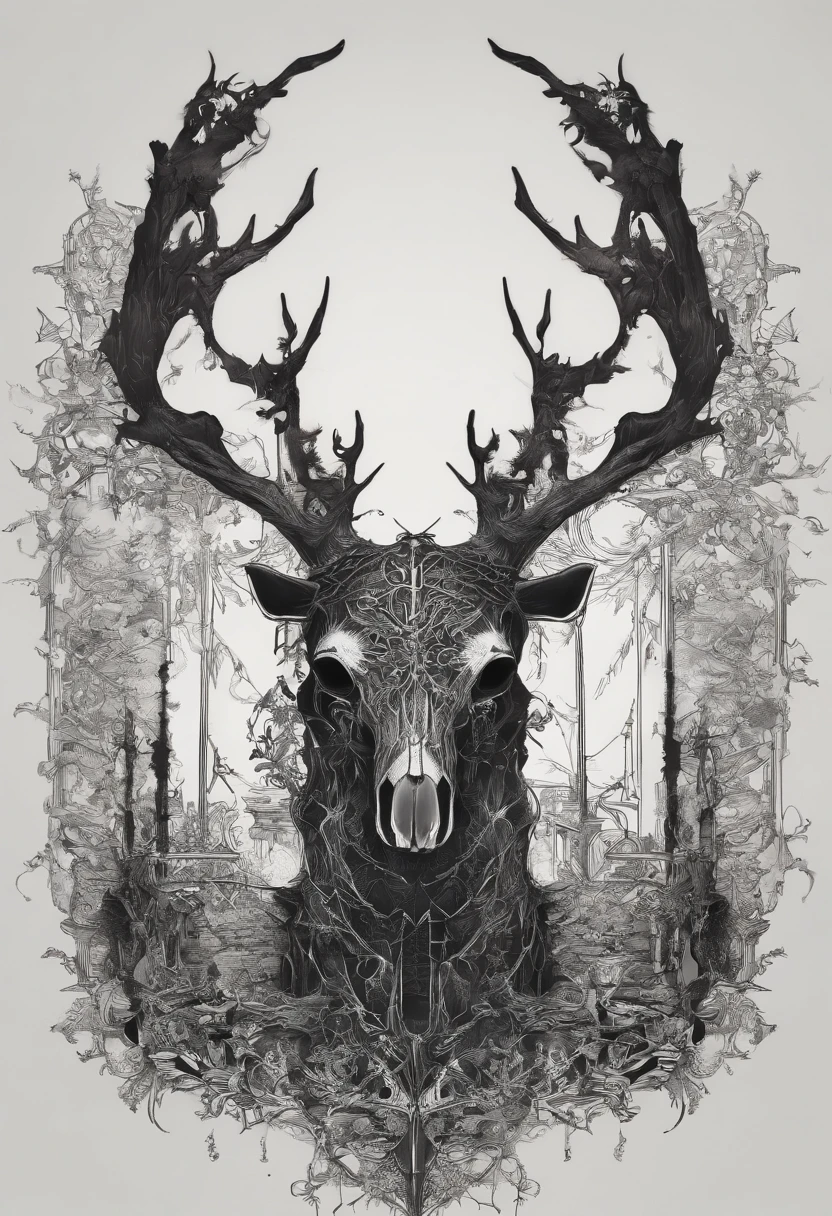Skeleton Moose fused with a spider, dark souls art style, concept art, boss monster, cool
