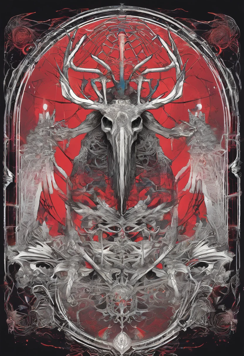 Skeleton Moose fused with a spider, dark souls art style, concept art, boss monster, cool, spider body, moose head, skeleton moose, full body