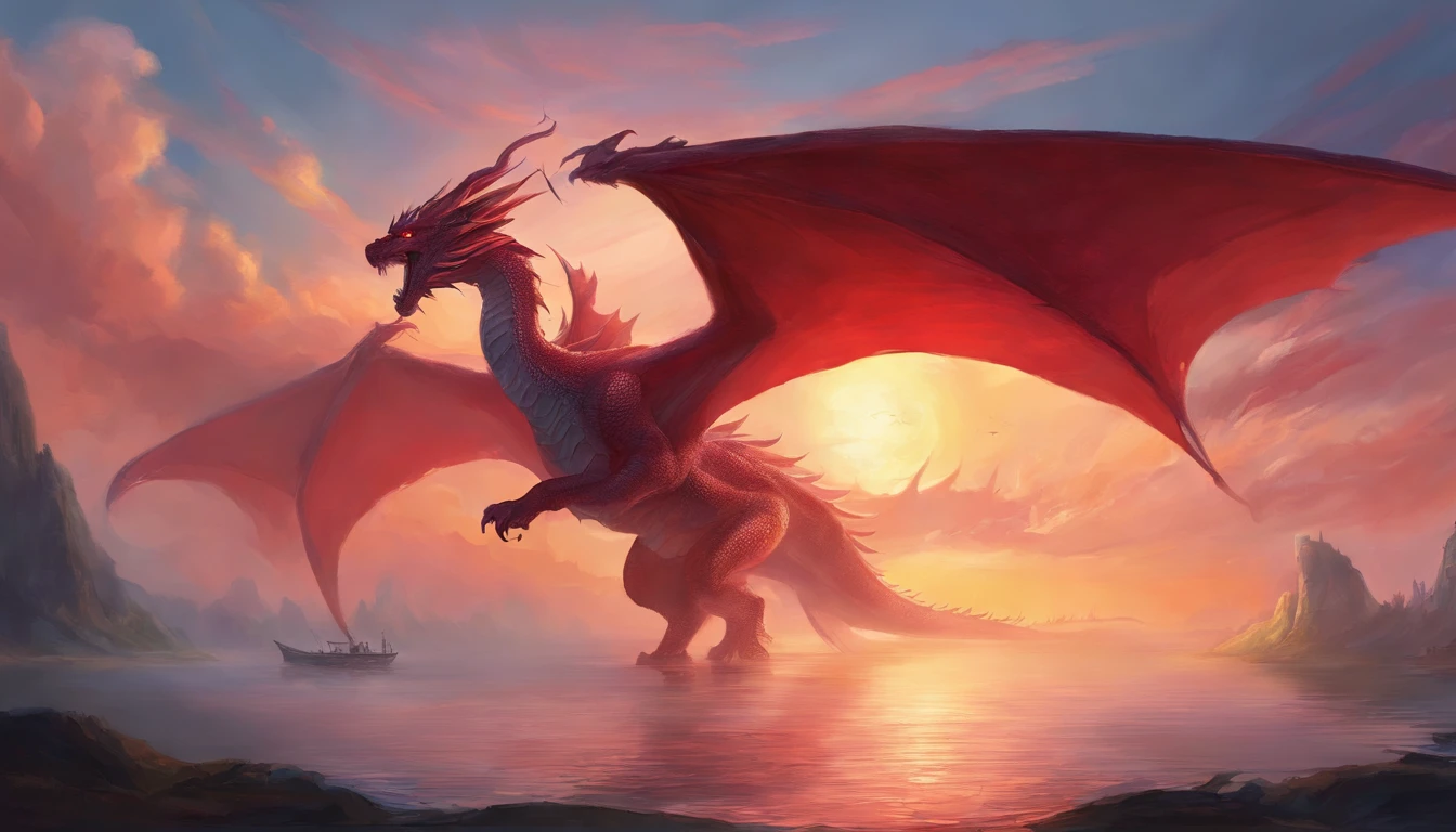 Red dragon painting in the sky, voando sobre um mar revolto, Preparing to attack your Hawk oponete. epic fantasy art, epic fantasy game art, d & D Arte Digital Fantasia, Epic Fantasy Digital Art Style, Dungeons and Dragons Arte de fantasia, d & d fantasy art, epic fantasy painting, d & d fantasia pintura digital, surpreendente d & D arte