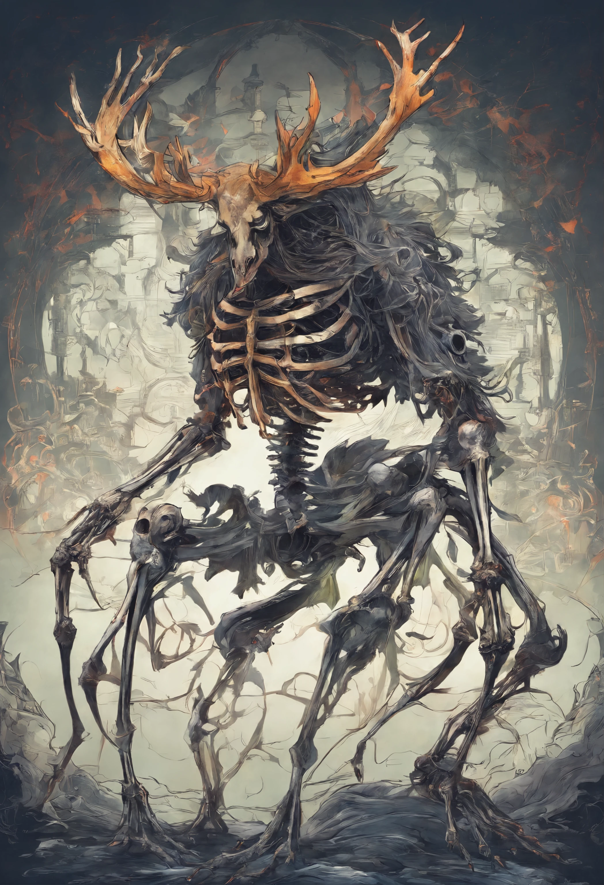 Highest quality、Decadent、Giant skeleton、monotone、