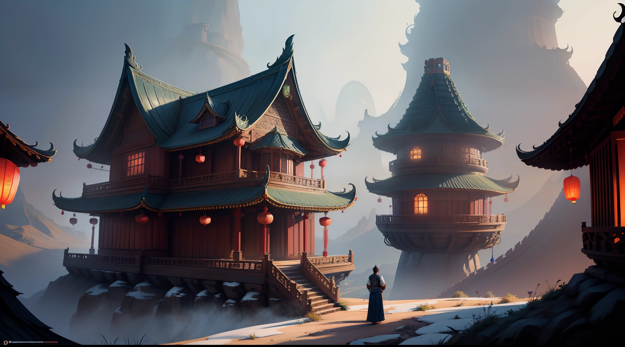 O homem visualizando seus desejos: A magnificent house, uma esposa encantadora e riquezas ilimitadas. fantasy world china