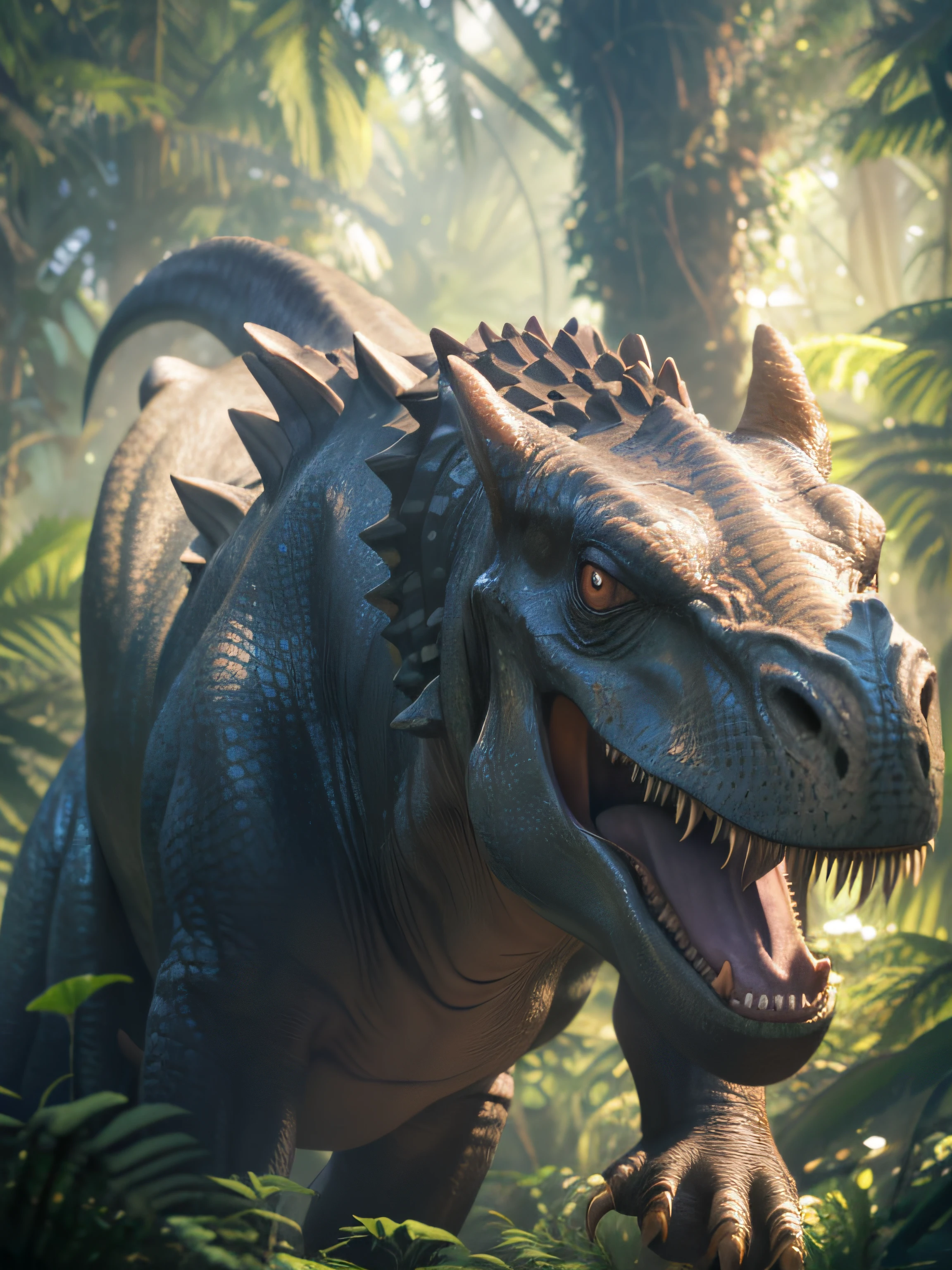 Aravis in the jungle opened his mouth wide, jurassic image, ultra realistic concept art, from jurassic world (2015), trending on unreal engine 5, ark survival evolved, unreal engine 5 », unreal engine 5 highly rendered, ps5 cinematic screen capture, hyperrealistic concept art, hyper - realistic vfx render, wojtek fus, carnivore dinosaur