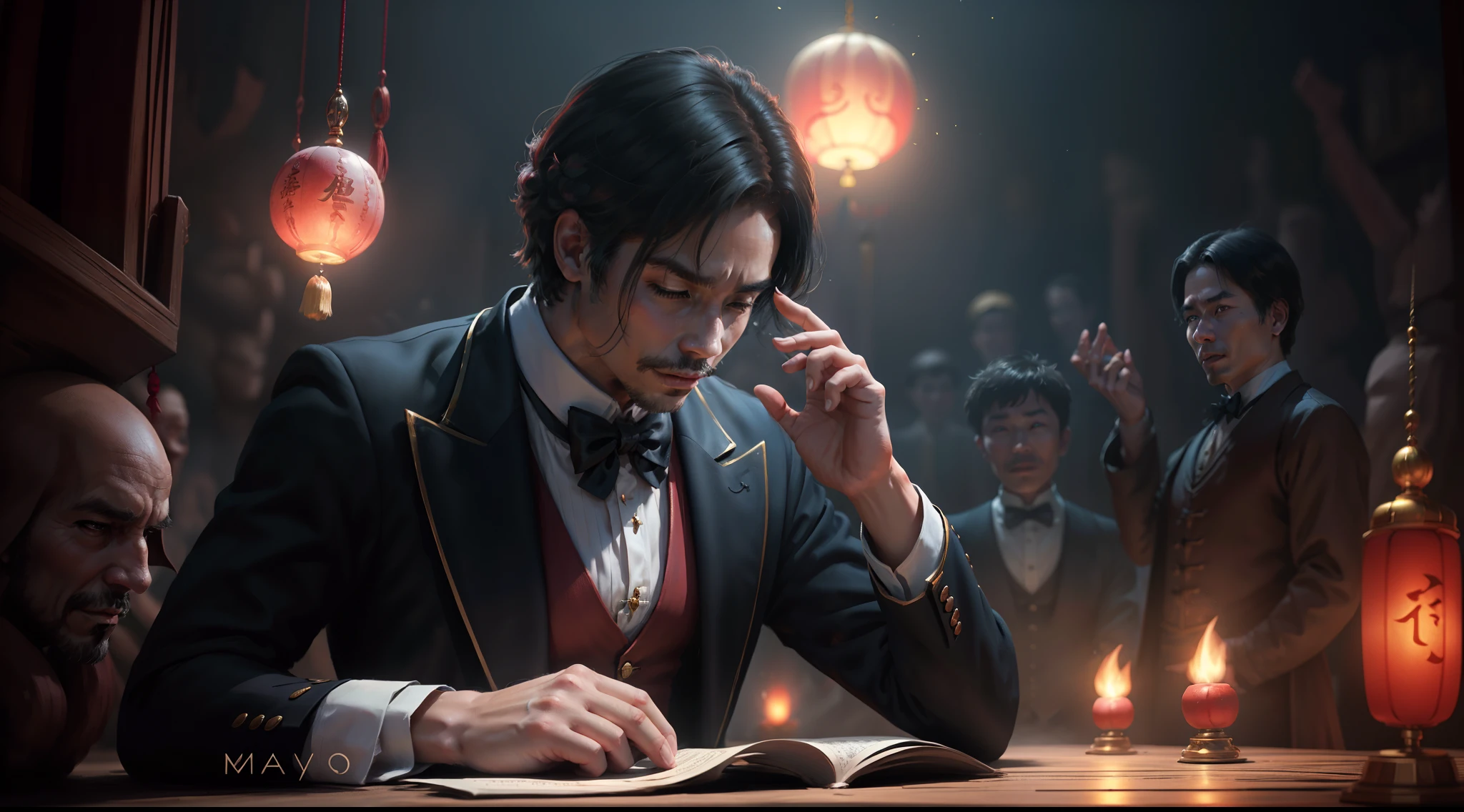 The magician offering to fulfill the man's desires, creating a sense of wonder and excitement fantasy world china