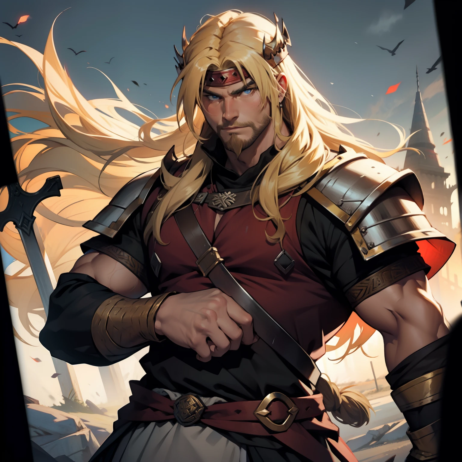 Berserker Viking King. Beautiful Blonde Long Hair