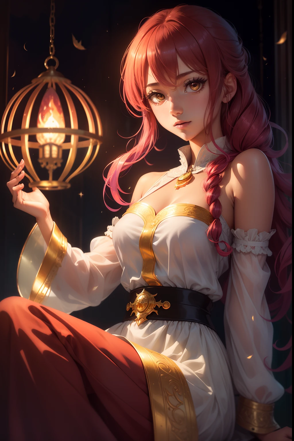 layla (masutepiece), (Best Quality), (ultra-detailliert),(disheveled hair),(Illustration), (1girl in), beautiful finely detailed eyes,Delicate beautiful face,floating,(High color saturation),(Colorful splashes),colorful bubble,(Shining),Focus on Face, Sitting in a glass ball, G;Cage bat, Golden Star and Lantern
