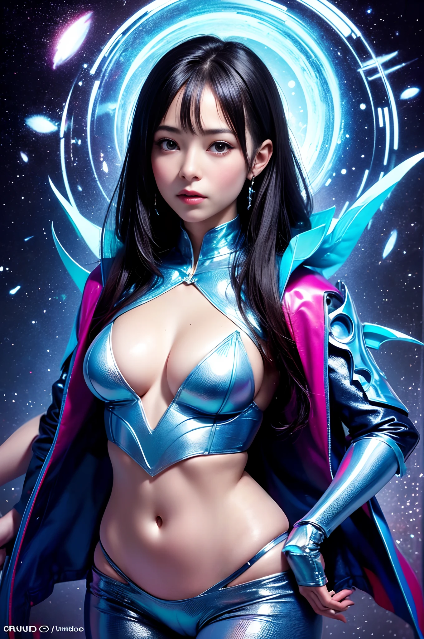masterpiece、top-quality、8K、detaileds、Detailed face and skin、hight resolution、perfect anatomia、physically-based renderingt、(NSFW:1.3), Photorealsitic、1 person woman、20yr old、FULL BODYSHOT、Long Wave Hair、
Woman in bodysuit with glowing body and colorful swirls, psychedelic goddess, goddess of universe, colorfull digital fantasy art, cyborg goddess in cosmos, 3 d neon art of a womens body, colorful aura, psytrance artwork, Goddes of the Galaxy, astral appearance, goddess of space and time, astral ethereal, Portrait of the Goddess of the Universe, fantasy digital art,