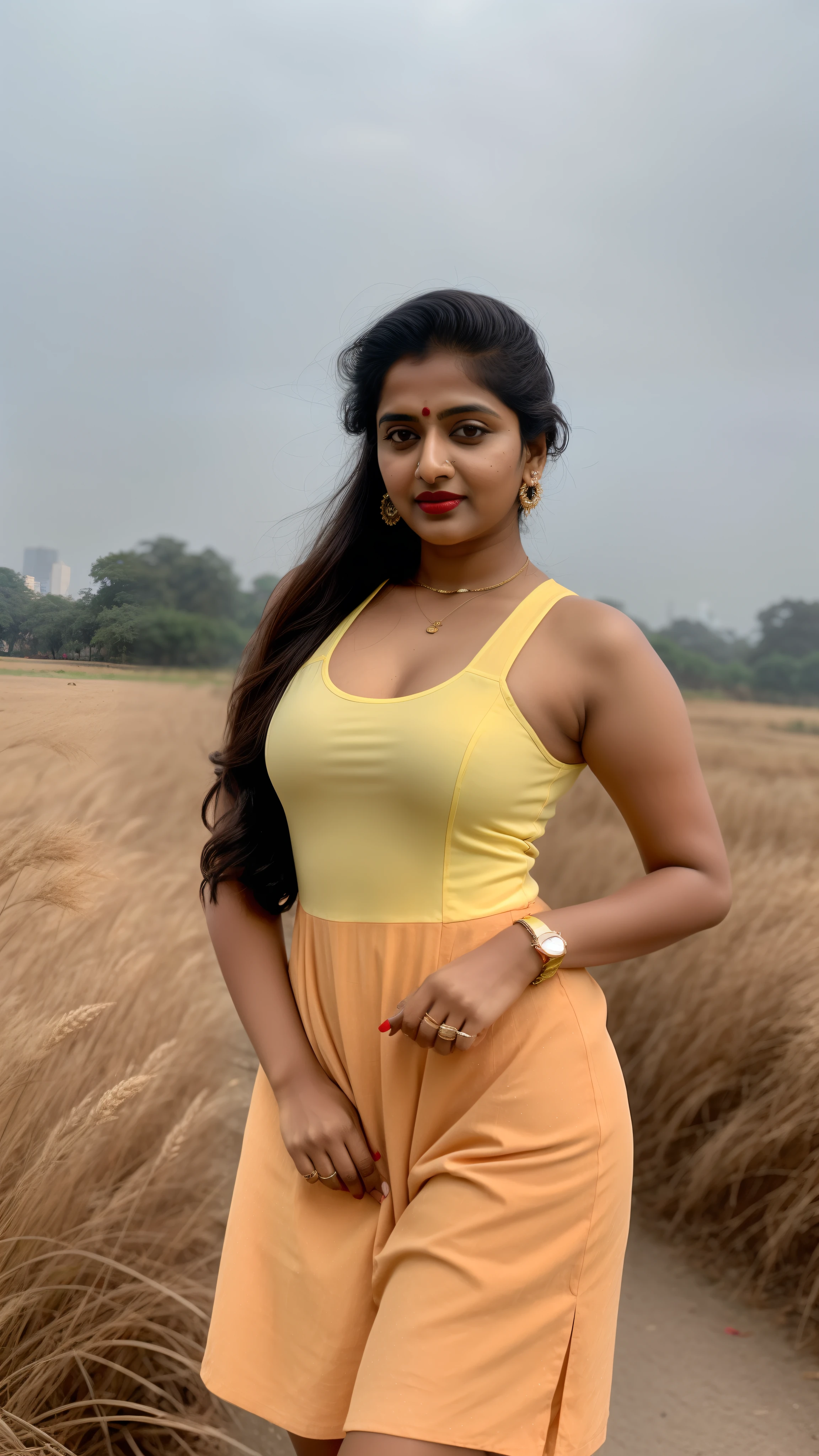 Richa Soni ((RAW, analog style)), face, extremely detailed full body color photo of a 25 y.o girl, beautiful face, beautiful eyes, ((small nose)), big natural lips, ((fabric frock yellow)), small breasts, hourglass shape body, outdoor street delhi ((film grain, skin details, high detailed skin texture, 8k hdr, dslr)), indian female model Richa Soni , dark red lips, dark red lips, black color shorts, healthy body, Richa Soni , Richa Soni , Richa Soni indian actress