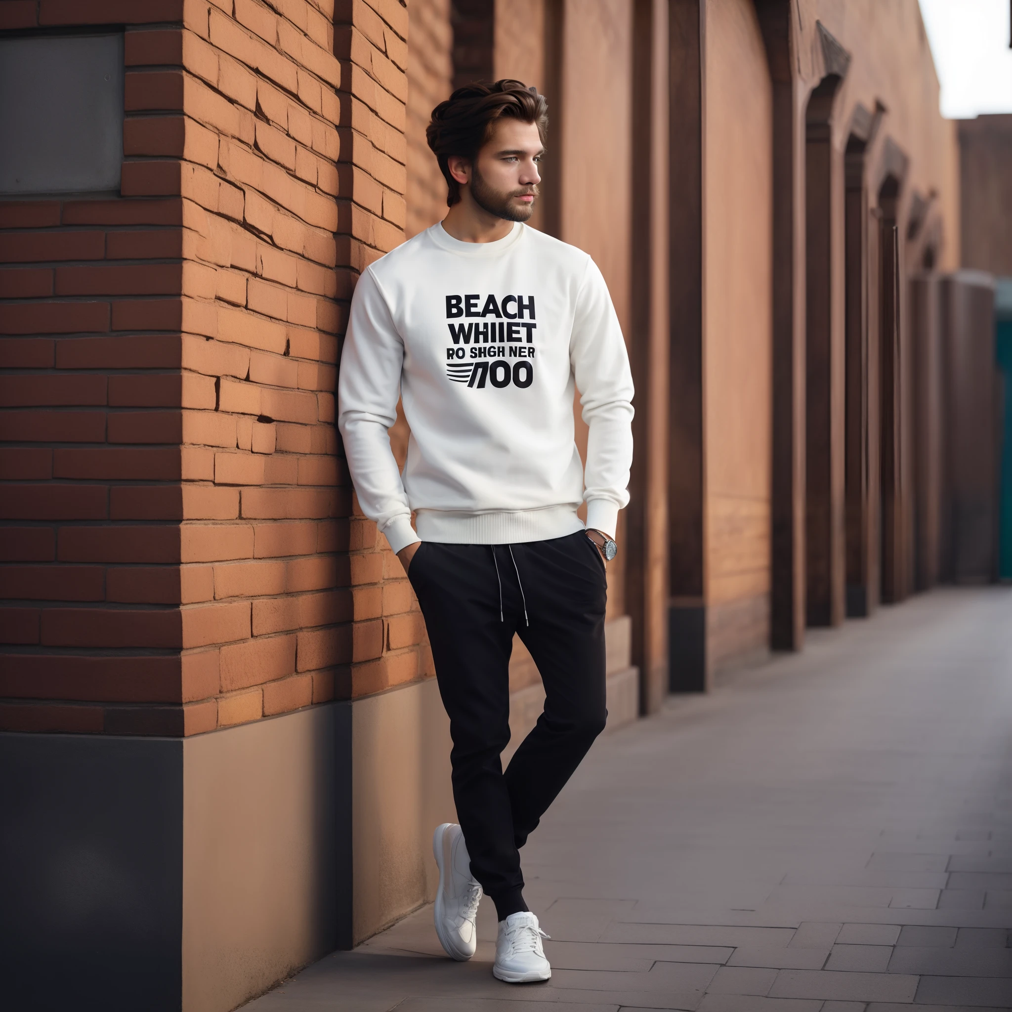 high resolution, best quality, masterpiece, ultra high definition, ultra high definition, ultra-realistic, illustration, solo, full body, wonderful perfect proportions, shiny light brown medium hair, perfect texturized beard, high layer cut, mullet hairstyle, brown eyes, misterious