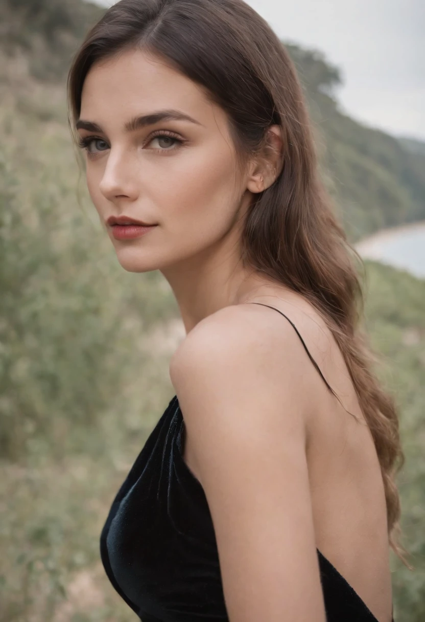 mountains, in the style of rap aesthetics, Schizocor,  Cannabis buzzing , big breastes , a  photo of a, made with Fujifilm Superia, Charlie Amani, Oversized portraits, Babycore , model Kaia Gerber in a swimsuit
