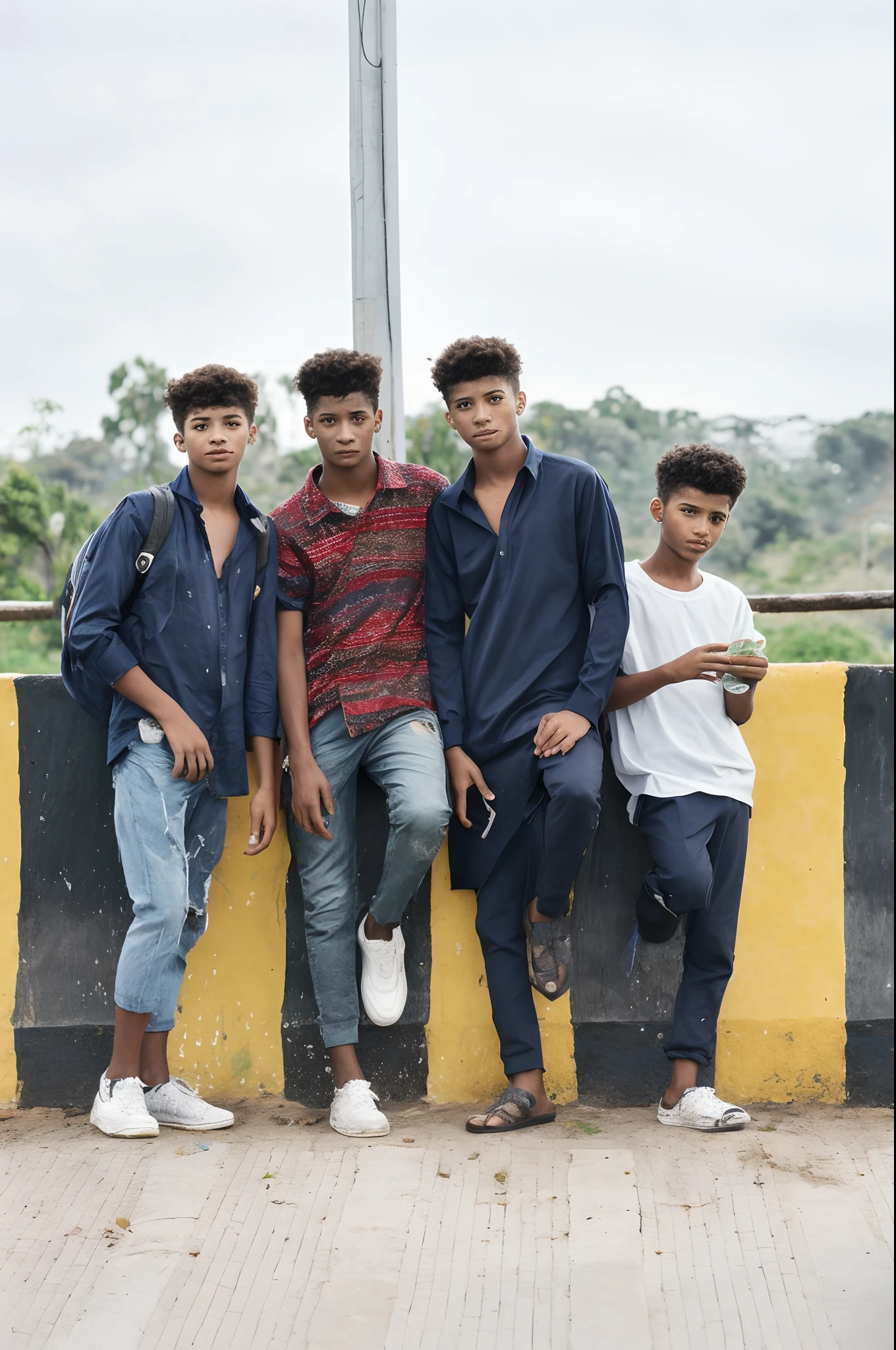 Male adolescent triplets, cabelos pretos, olhos verde-azuis, *******, uso de uniforme escolar