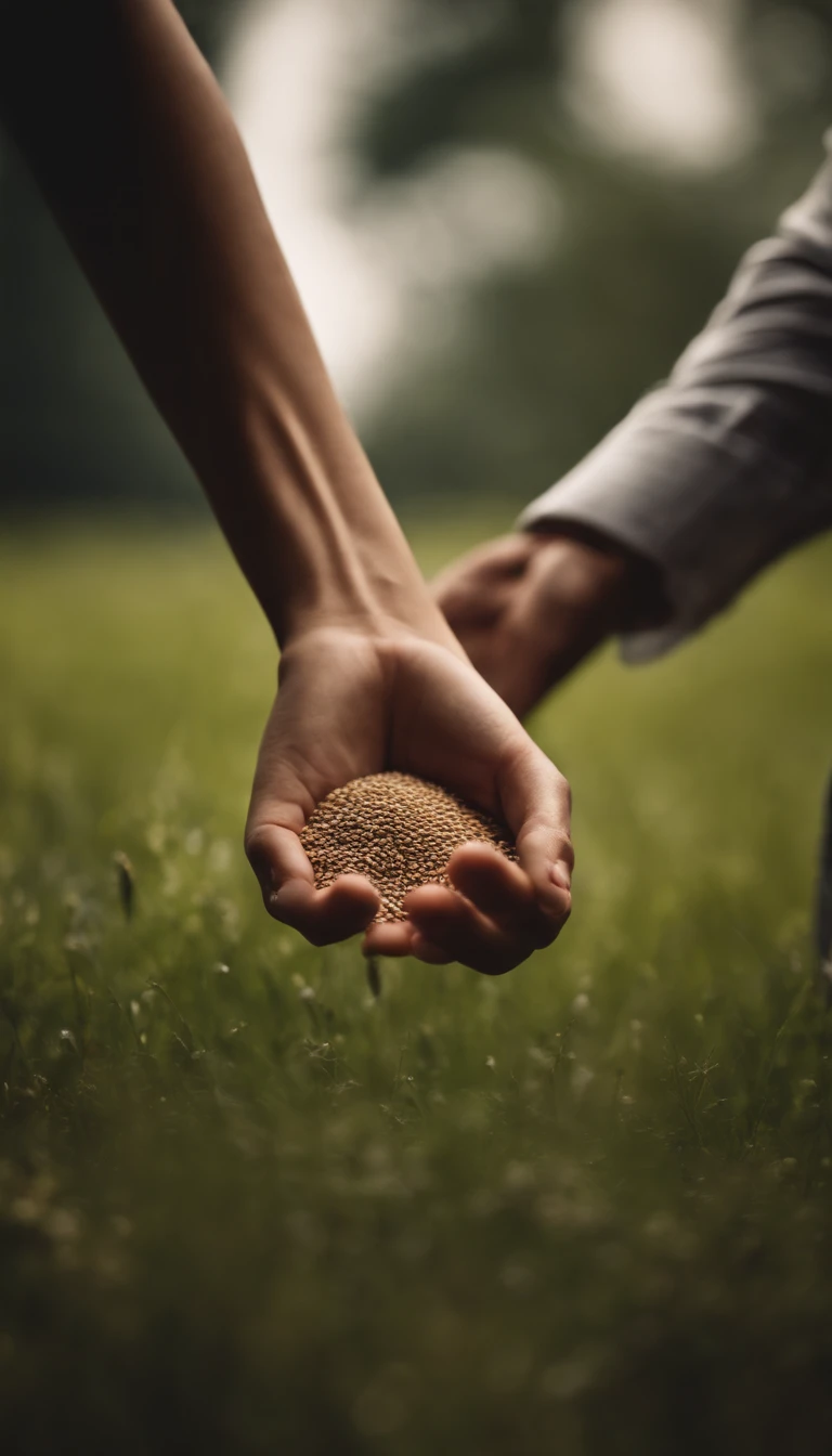hands throwing seeds on the field